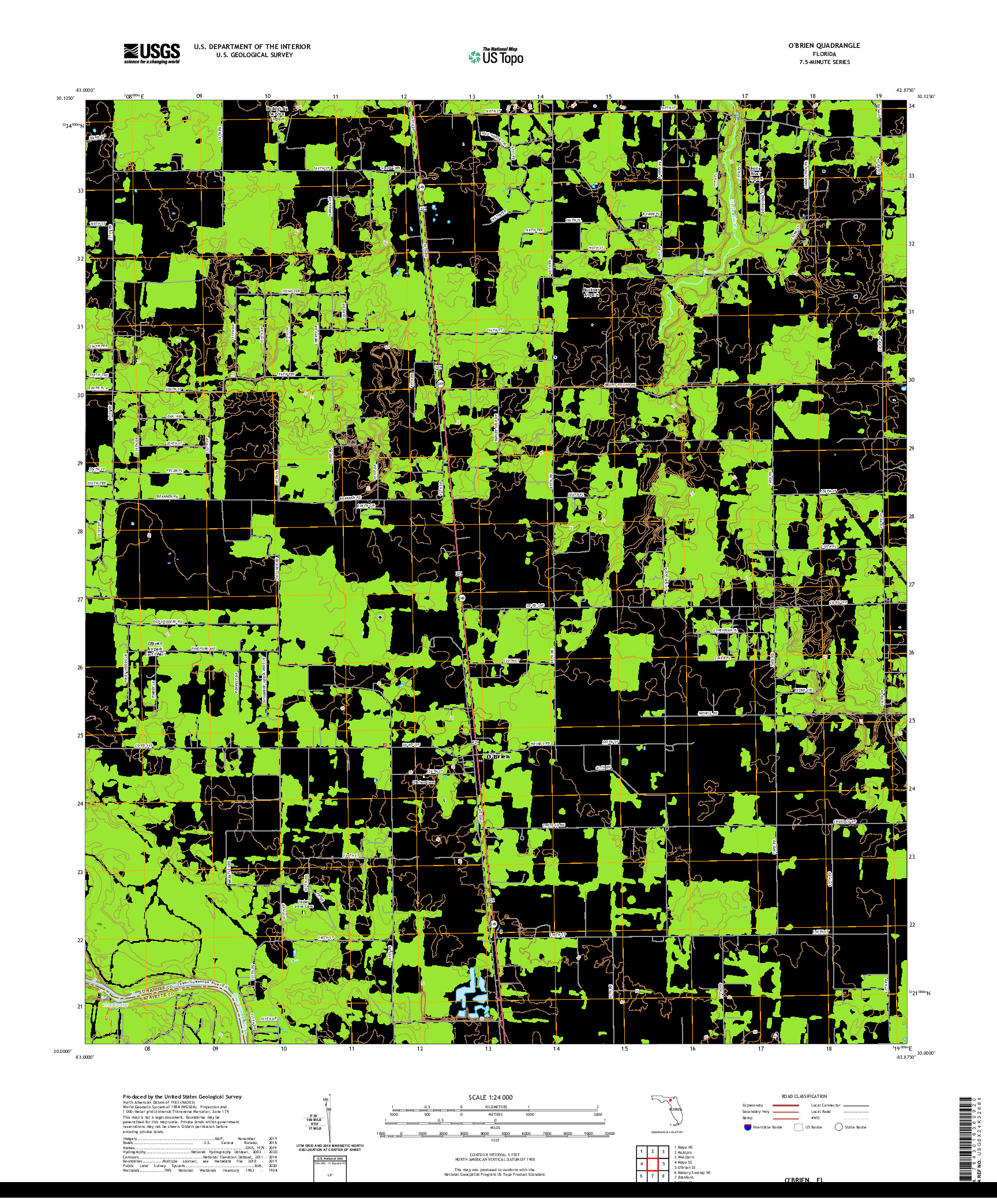 USGS US TOPO 7.5-MINUTE MAP FOR O'BRIEN, FL 2021