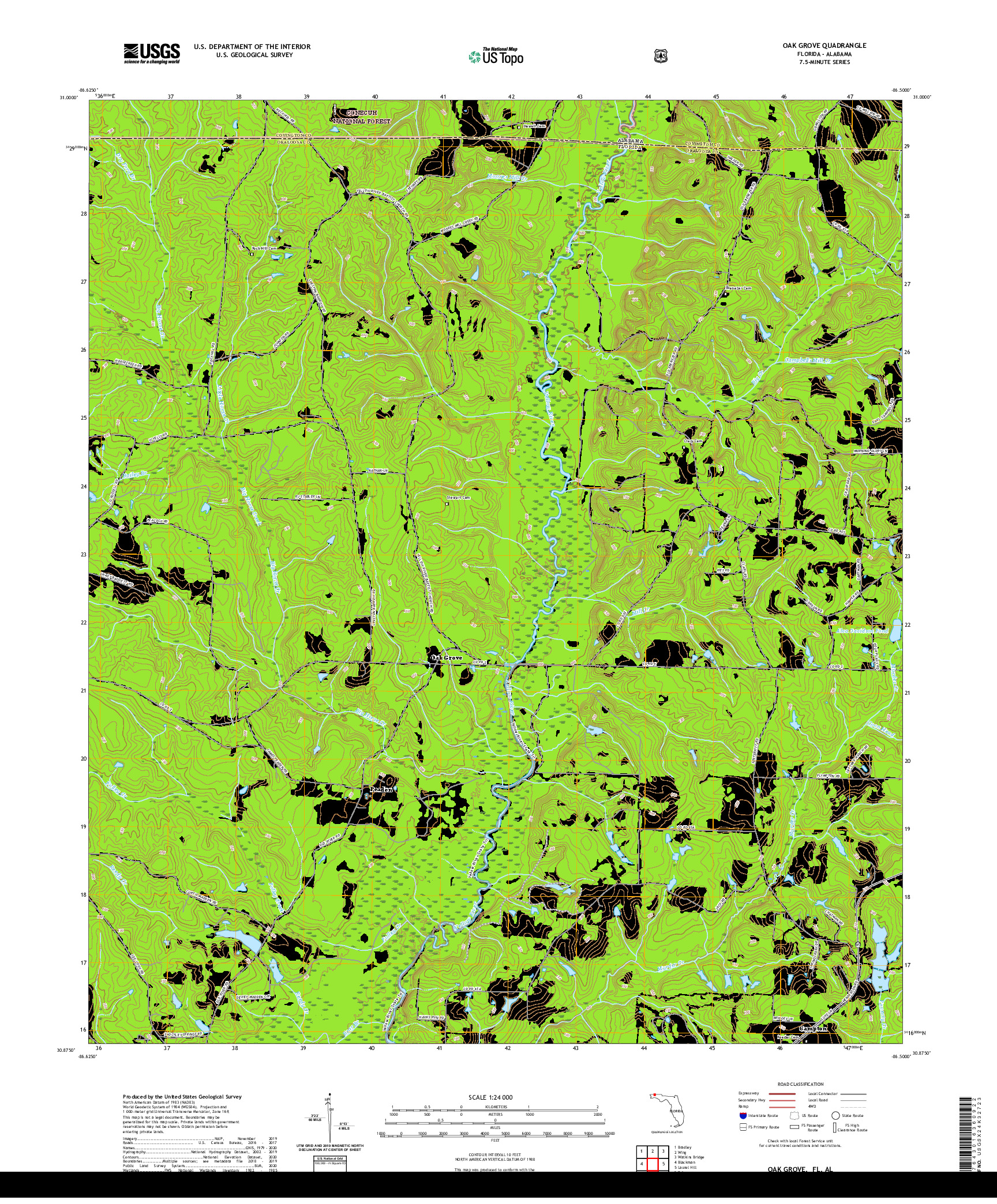 USGS US TOPO 7.5-MINUTE MAP FOR OAK GROVE, FL,AL 2021