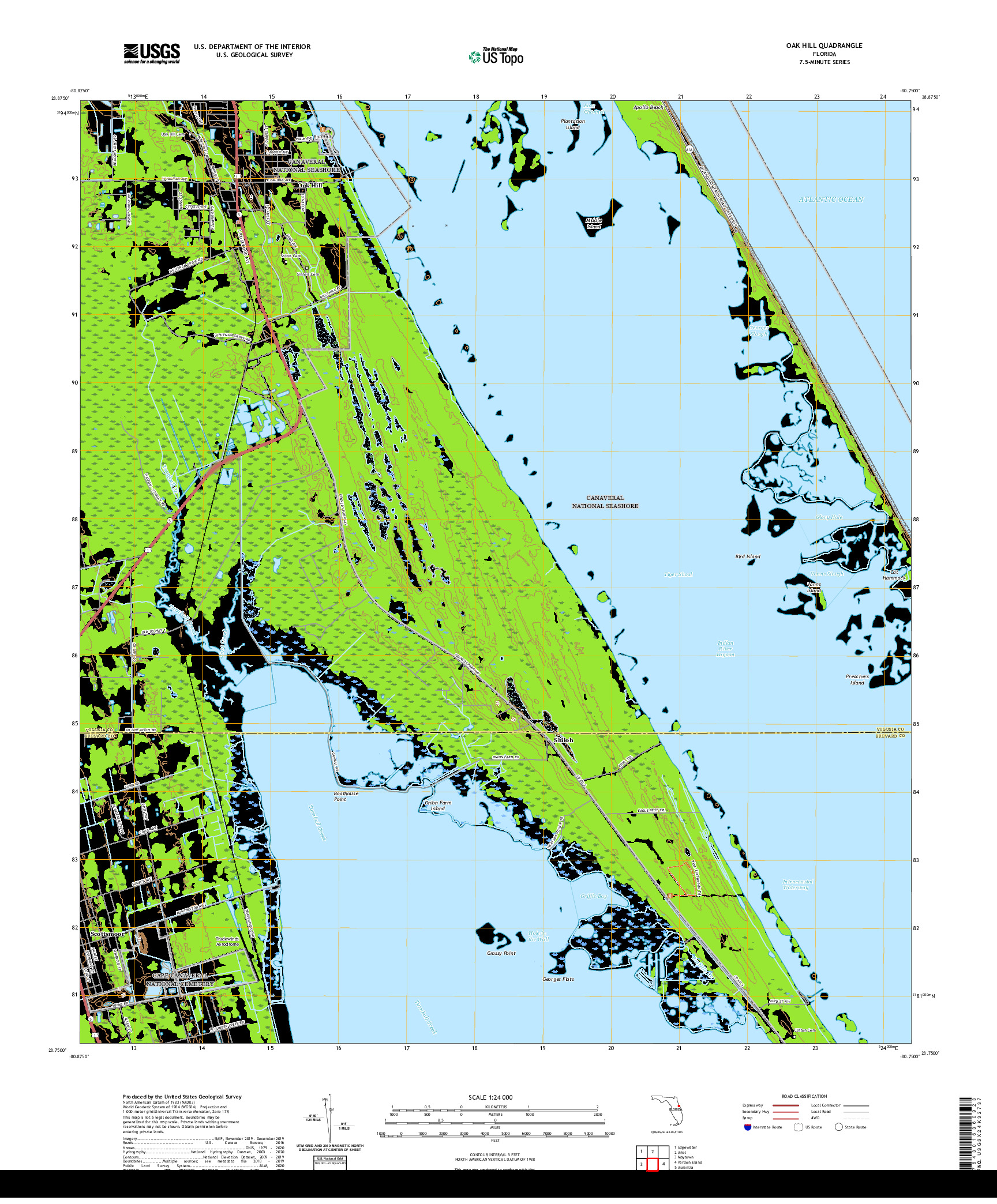 USGS US TOPO 7.5-MINUTE MAP FOR OAK HILL, FL 2021