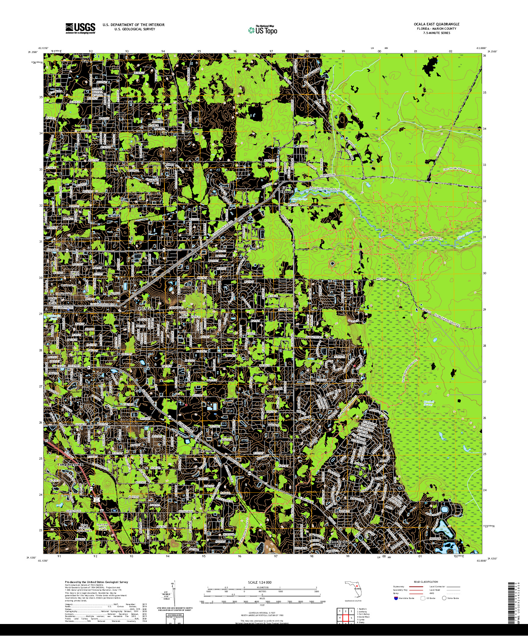 USGS US TOPO 7.5-MINUTE MAP FOR OCALA EAST, FL 2021