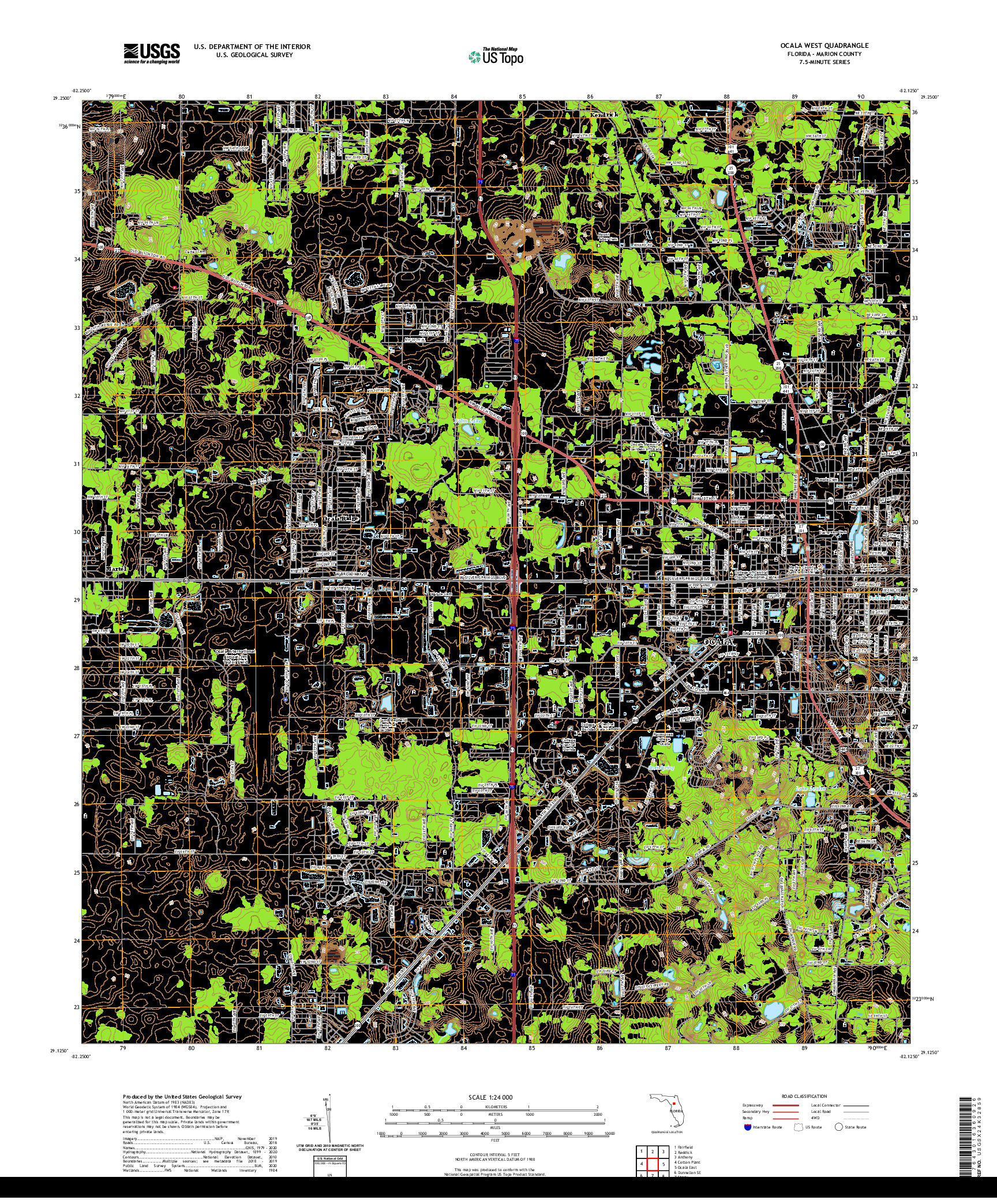 USGS US TOPO 7.5-MINUTE MAP FOR OCALA WEST, FL 2021