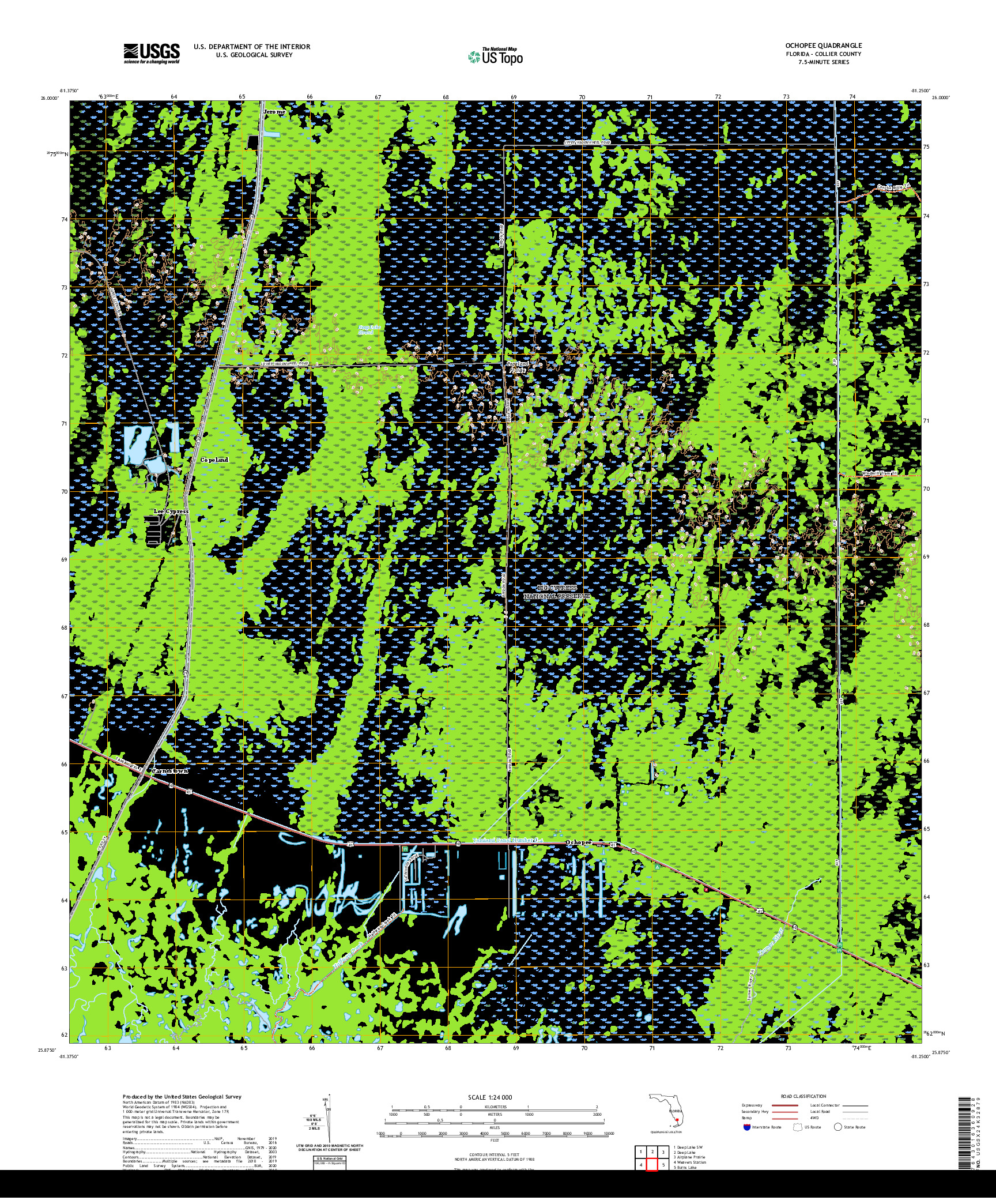 USGS US TOPO 7.5-MINUTE MAP FOR OCHOPEE, FL 2021