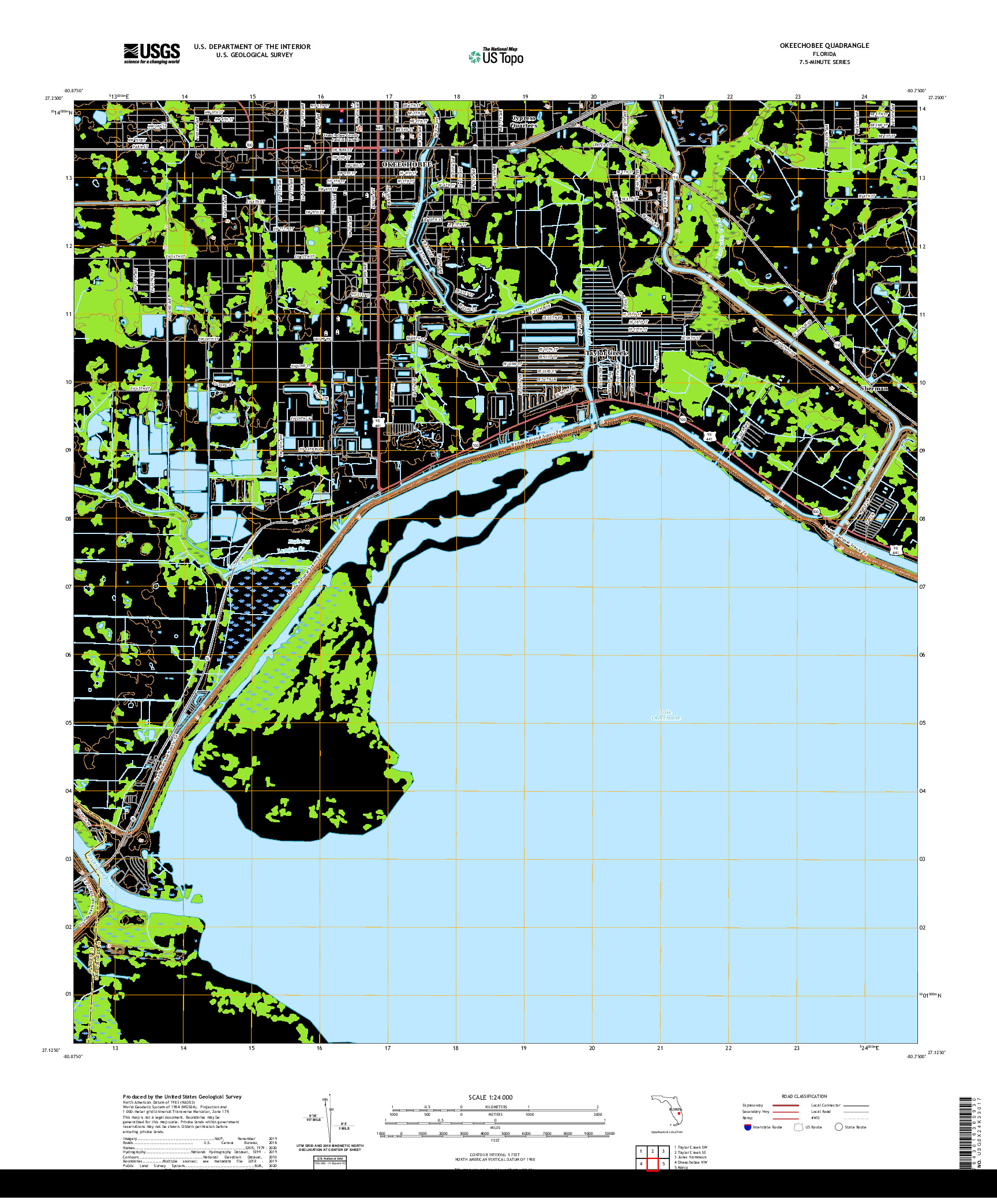 USGS US TOPO 7.5-MINUTE MAP FOR OKEECHOBEE, FL 2021