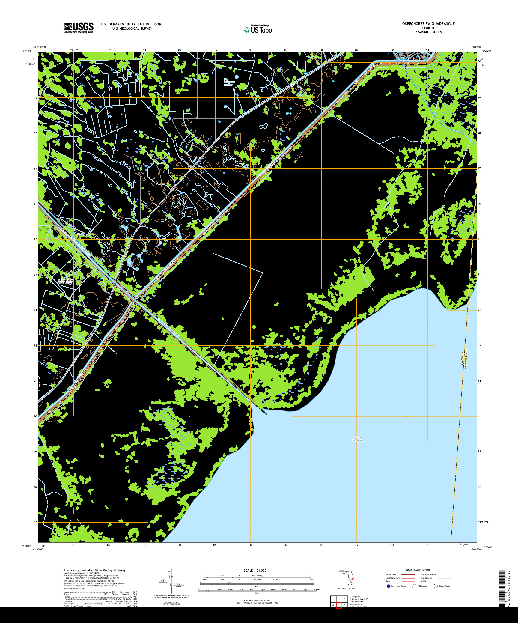 USGS US TOPO 7.5-MINUTE MAP FOR OKEECHOBEE SW, FL 2021