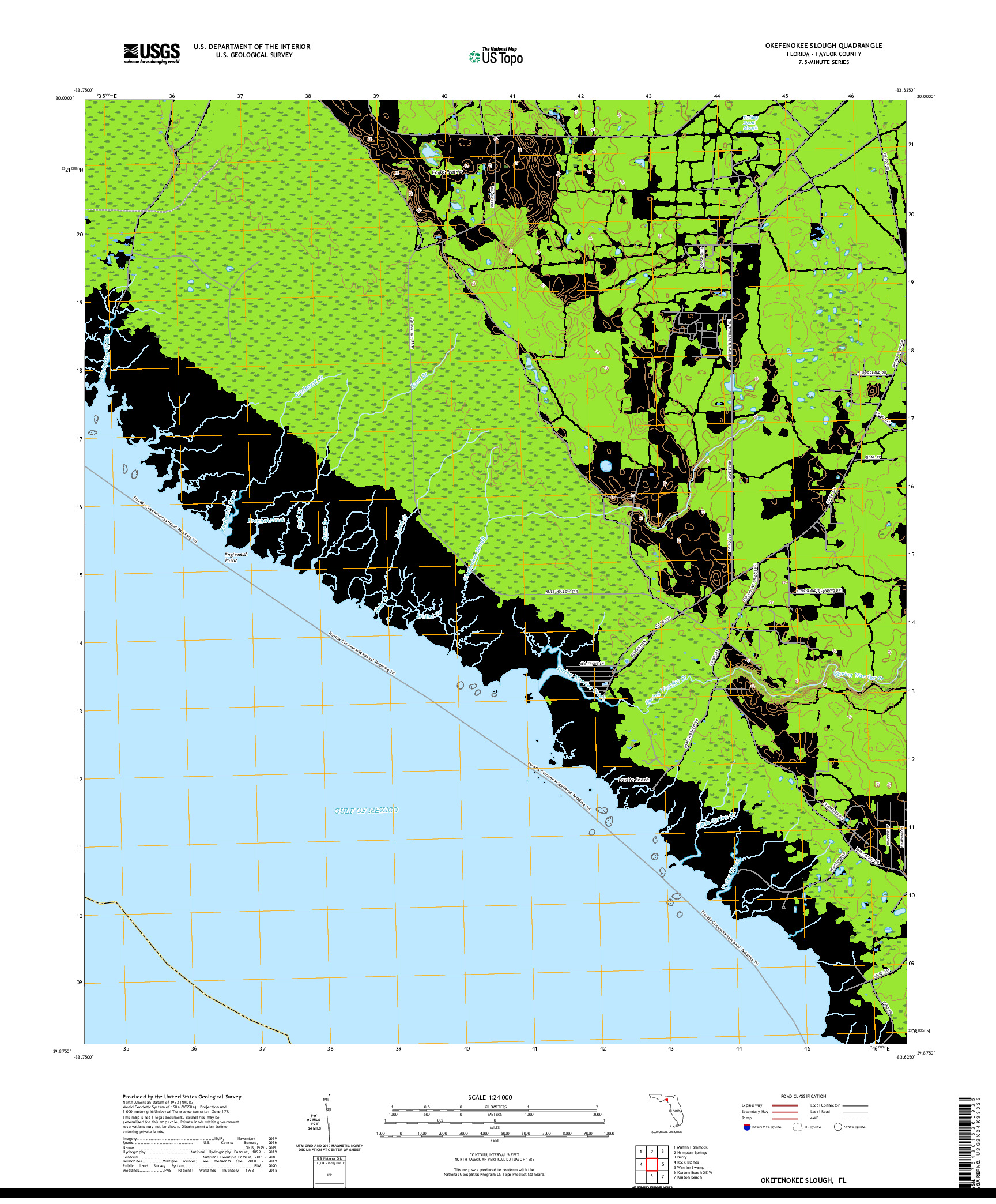 USGS US TOPO 7.5-MINUTE MAP FOR OKEFENOKEE SLOUGH, FL 2021