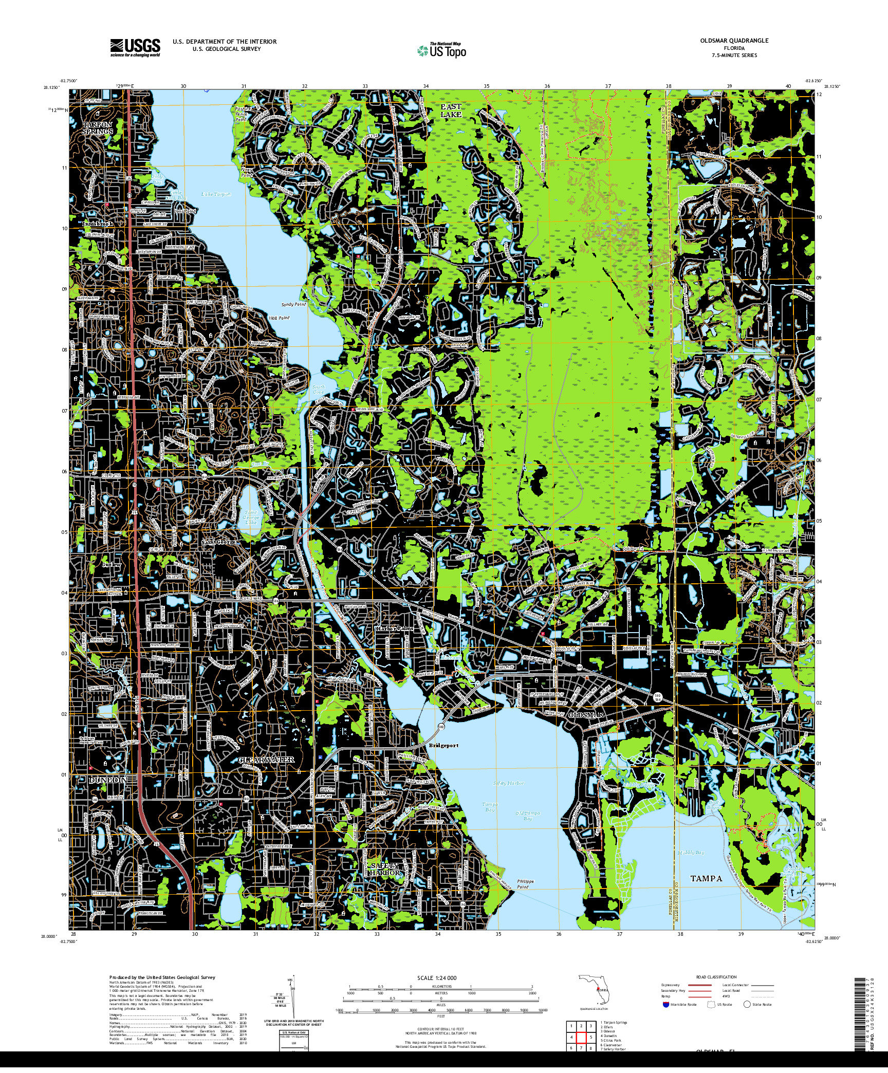 USGS US TOPO 7.5-MINUTE MAP FOR OLDSMAR, FL 2021