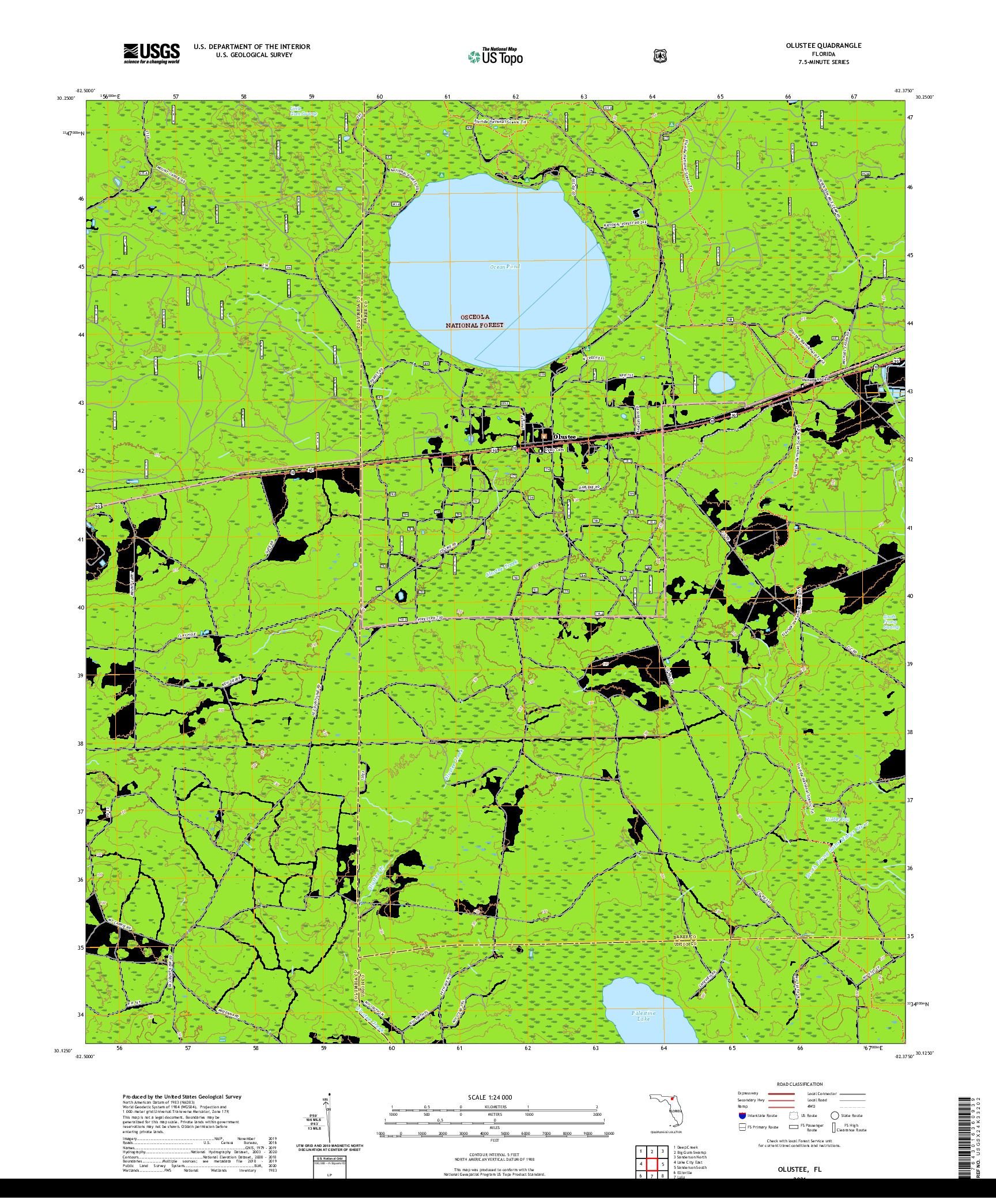 USGS US TOPO 7.5-MINUTE MAP FOR OLUSTEE, FL 2021