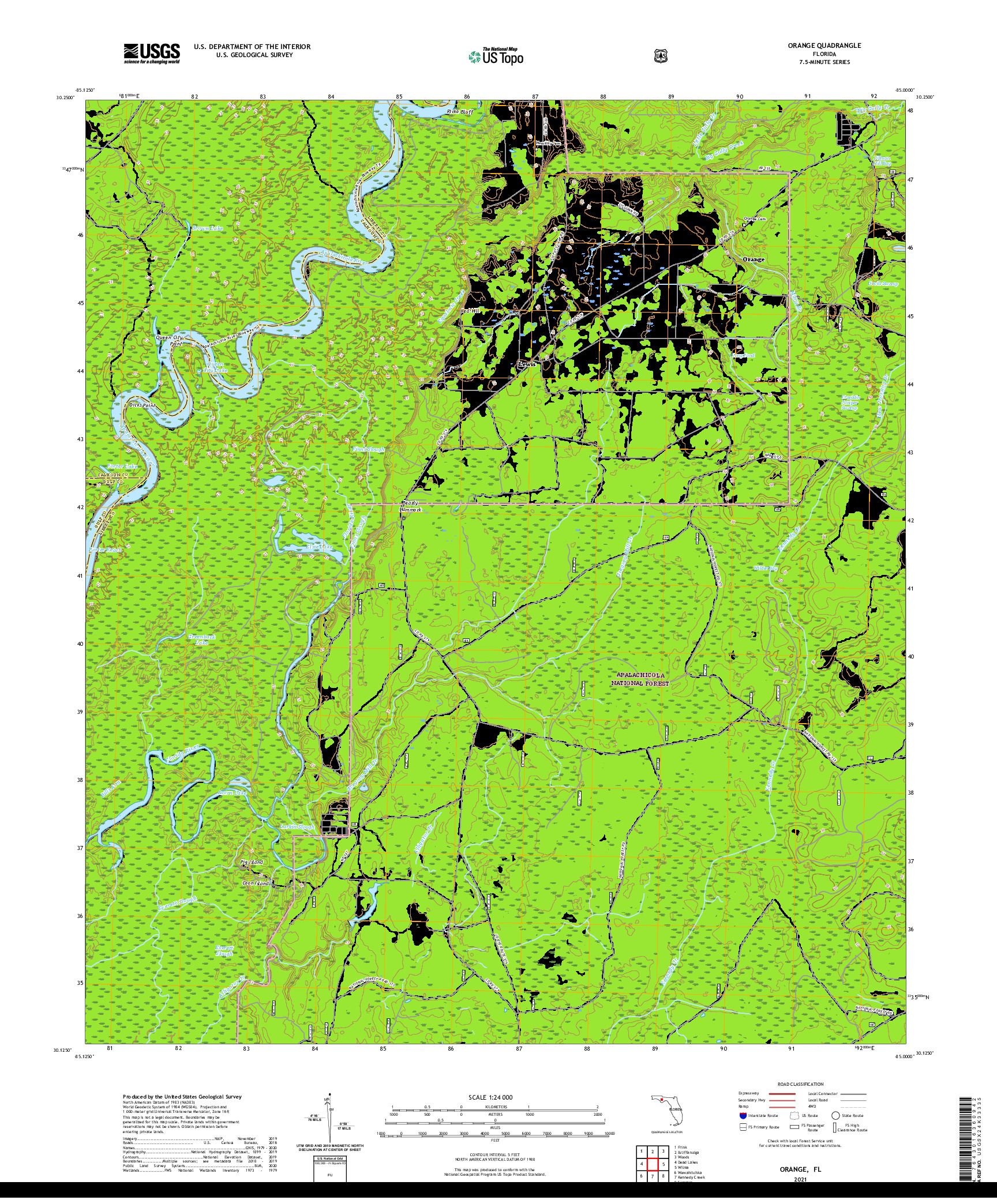 USGS US TOPO 7.5-MINUTE MAP FOR ORANGE, FL 2021
