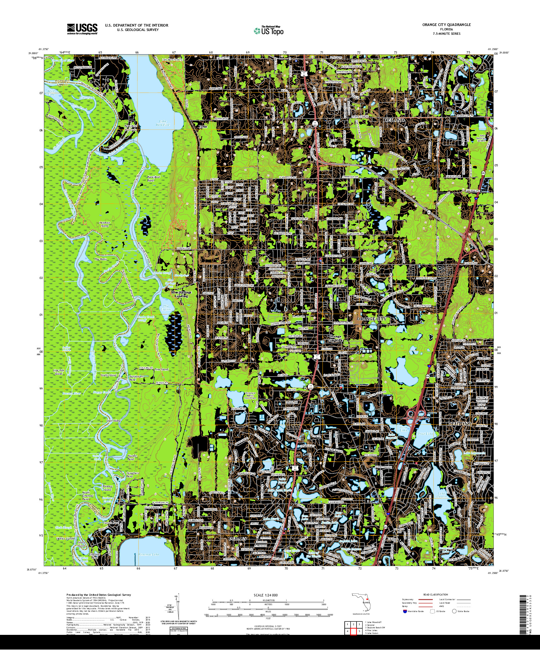 USGS US TOPO 7.5-MINUTE MAP FOR ORANGE CITY, FL 2021