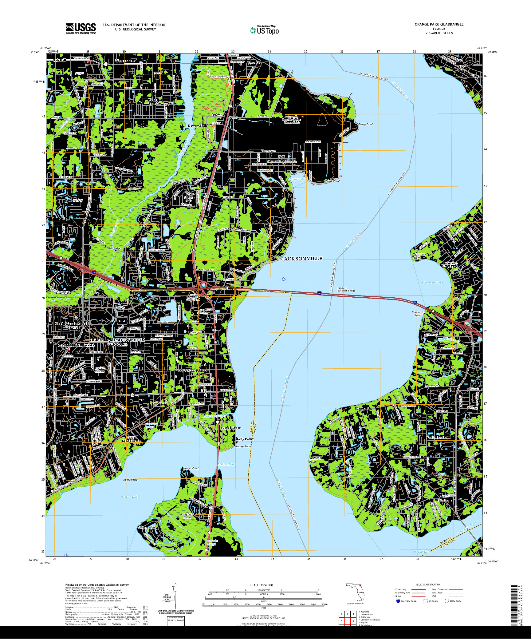 USGS US TOPO 7.5-MINUTE MAP FOR ORANGE PARK, FL 2021