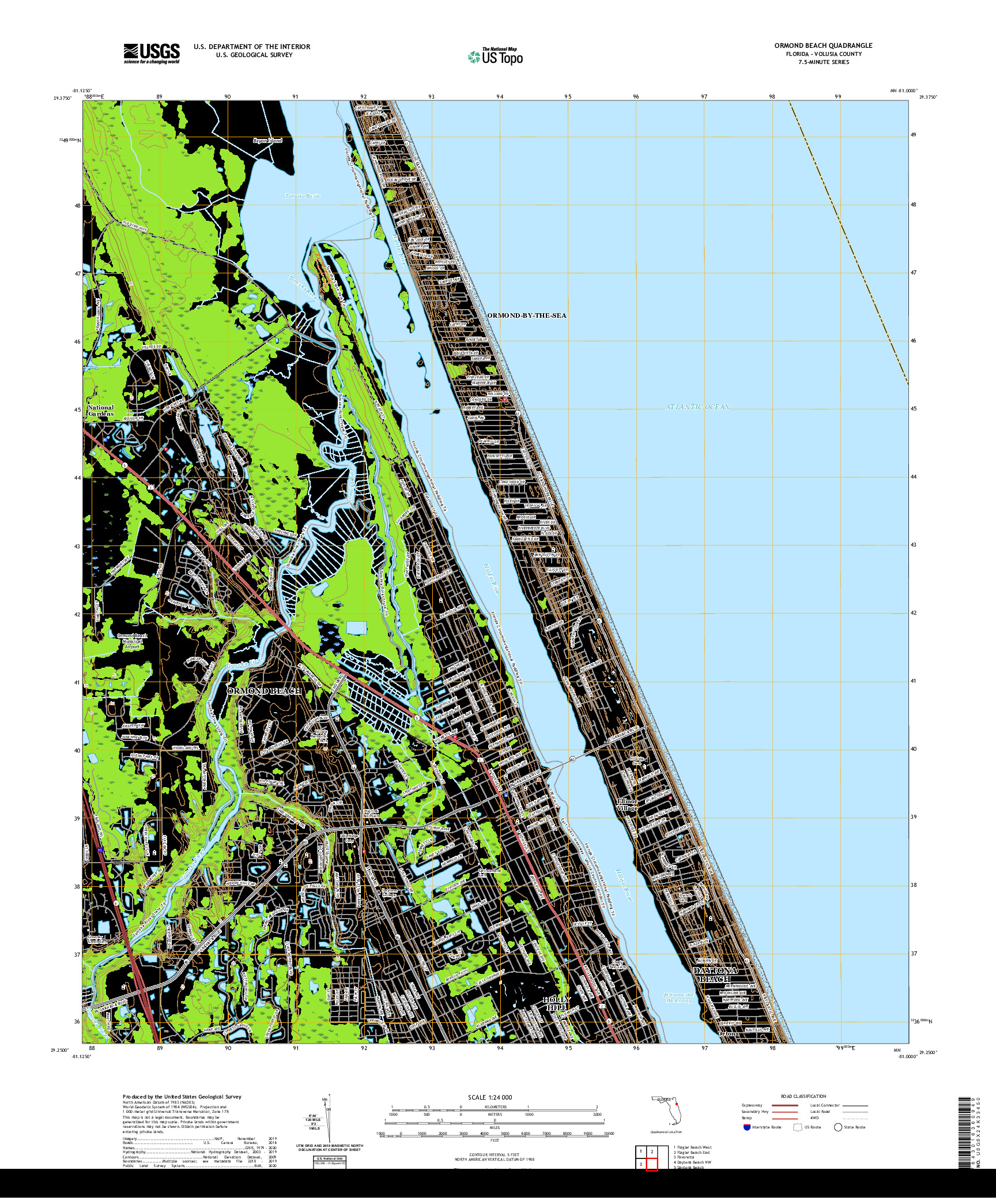 USGS US TOPO 7.5-MINUTE MAP FOR ORMOND BEACH, FL 2021