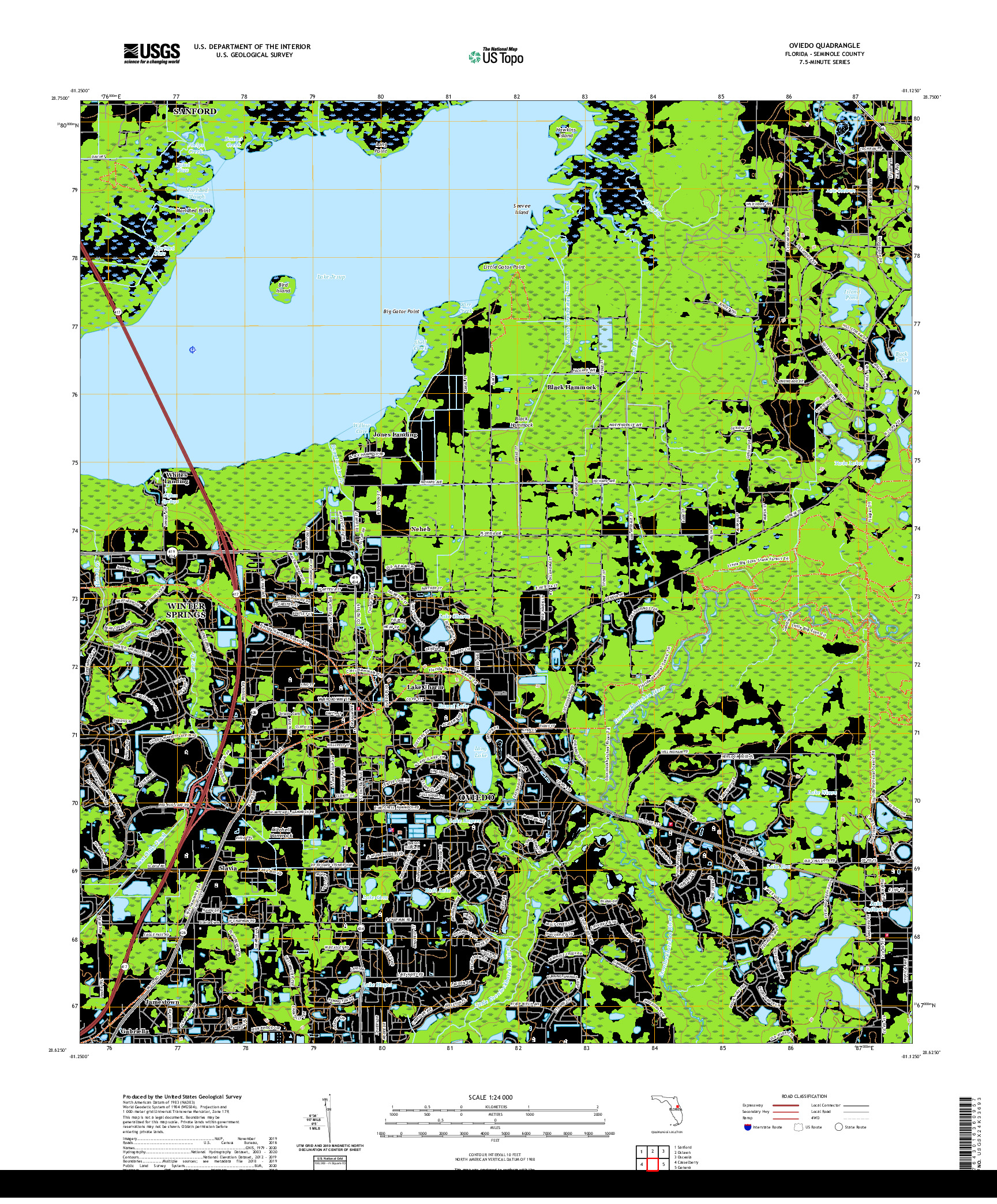 USGS US TOPO 7.5-MINUTE MAP FOR OVIEDO, FL 2021