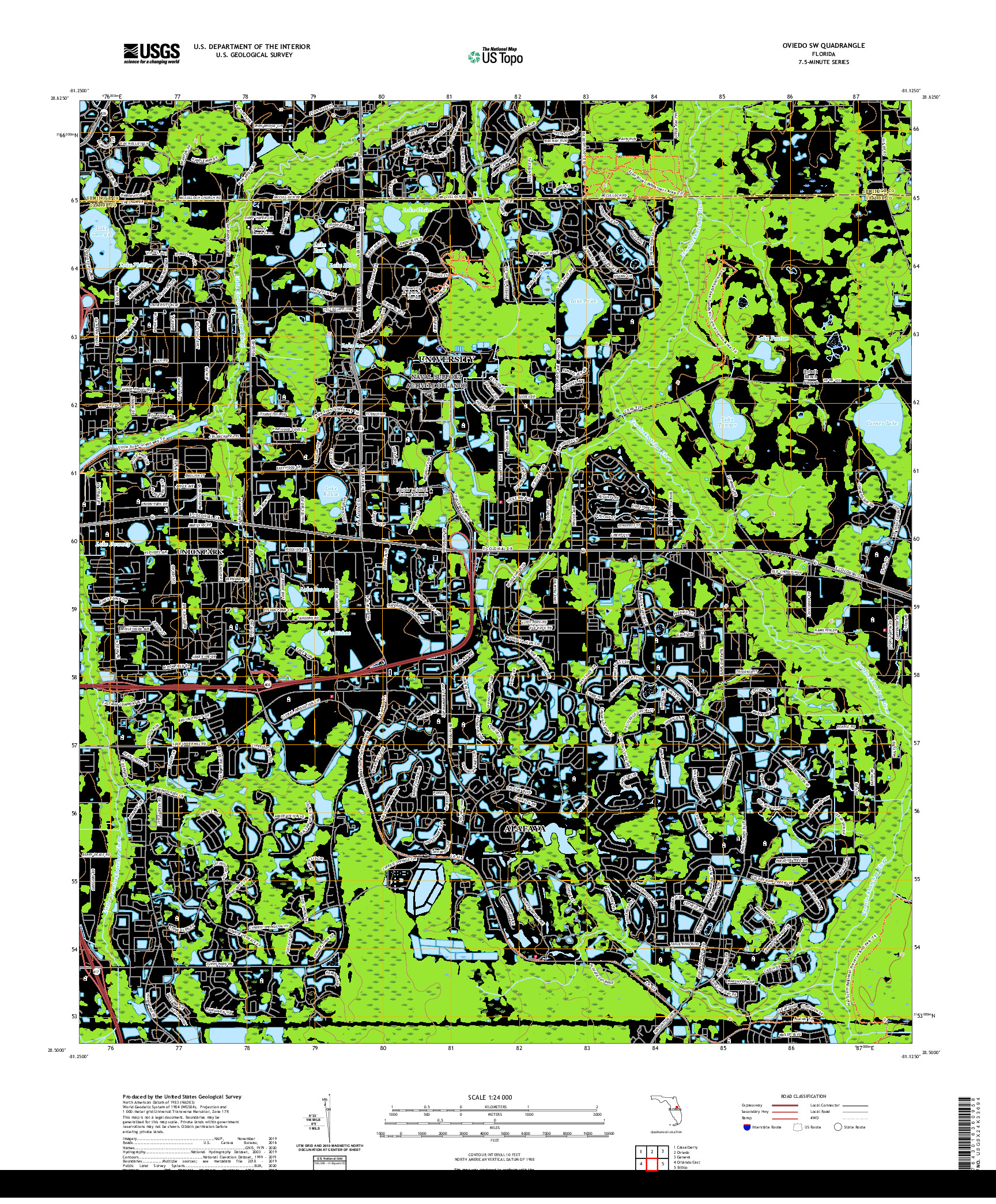 USGS US TOPO 7.5-MINUTE MAP FOR OVIEDO SW, FL 2021