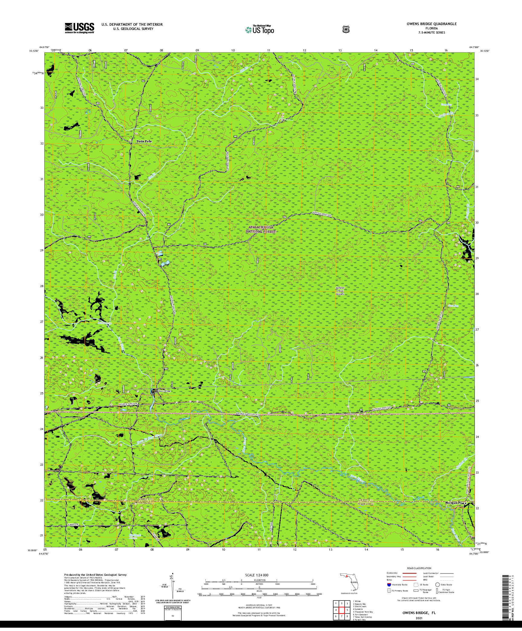 USGS US TOPO 7.5-MINUTE MAP FOR OWENS BRIDGE, FL 2021