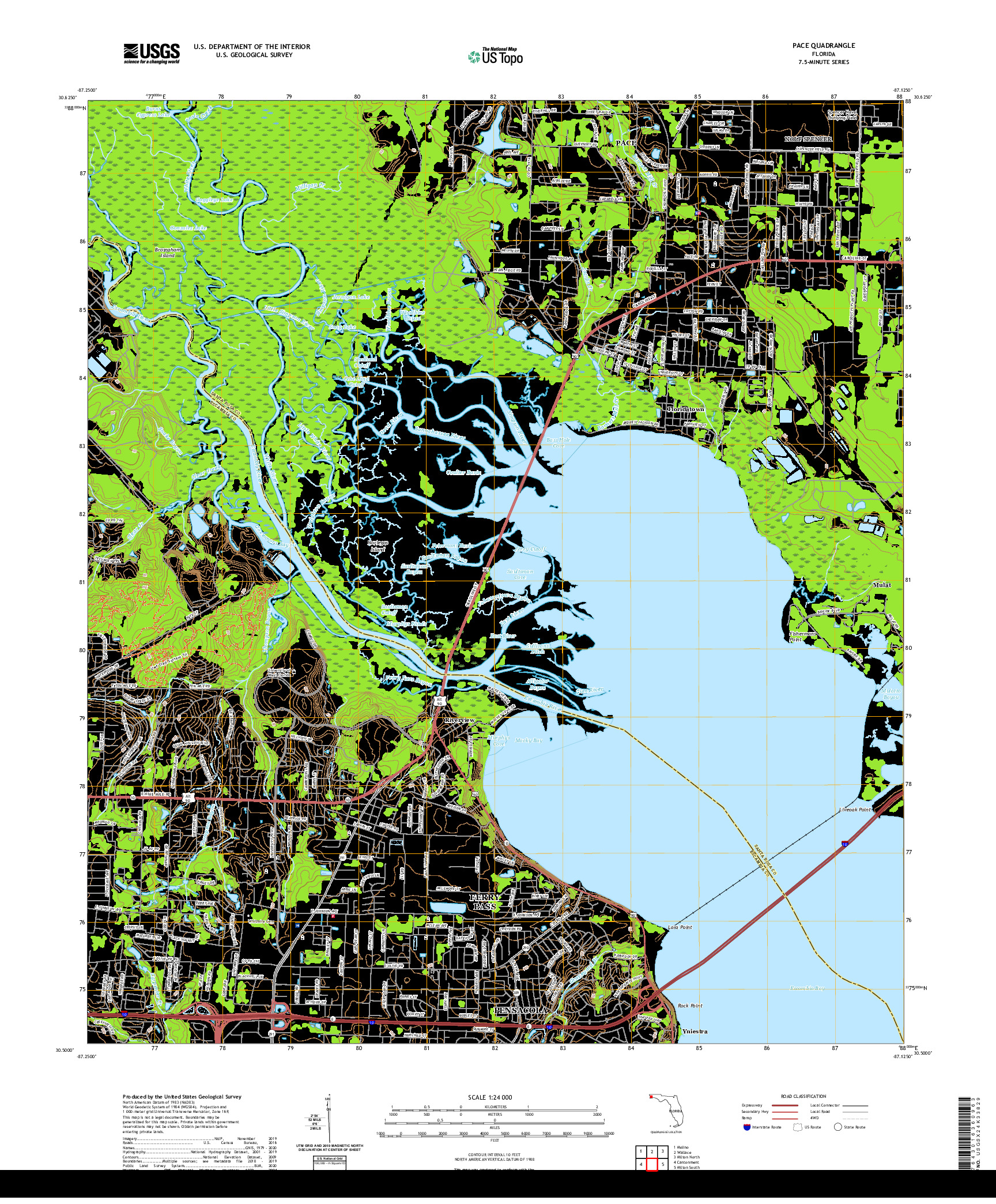 USGS US TOPO 7.5-MINUTE MAP FOR PACE, FL 2021