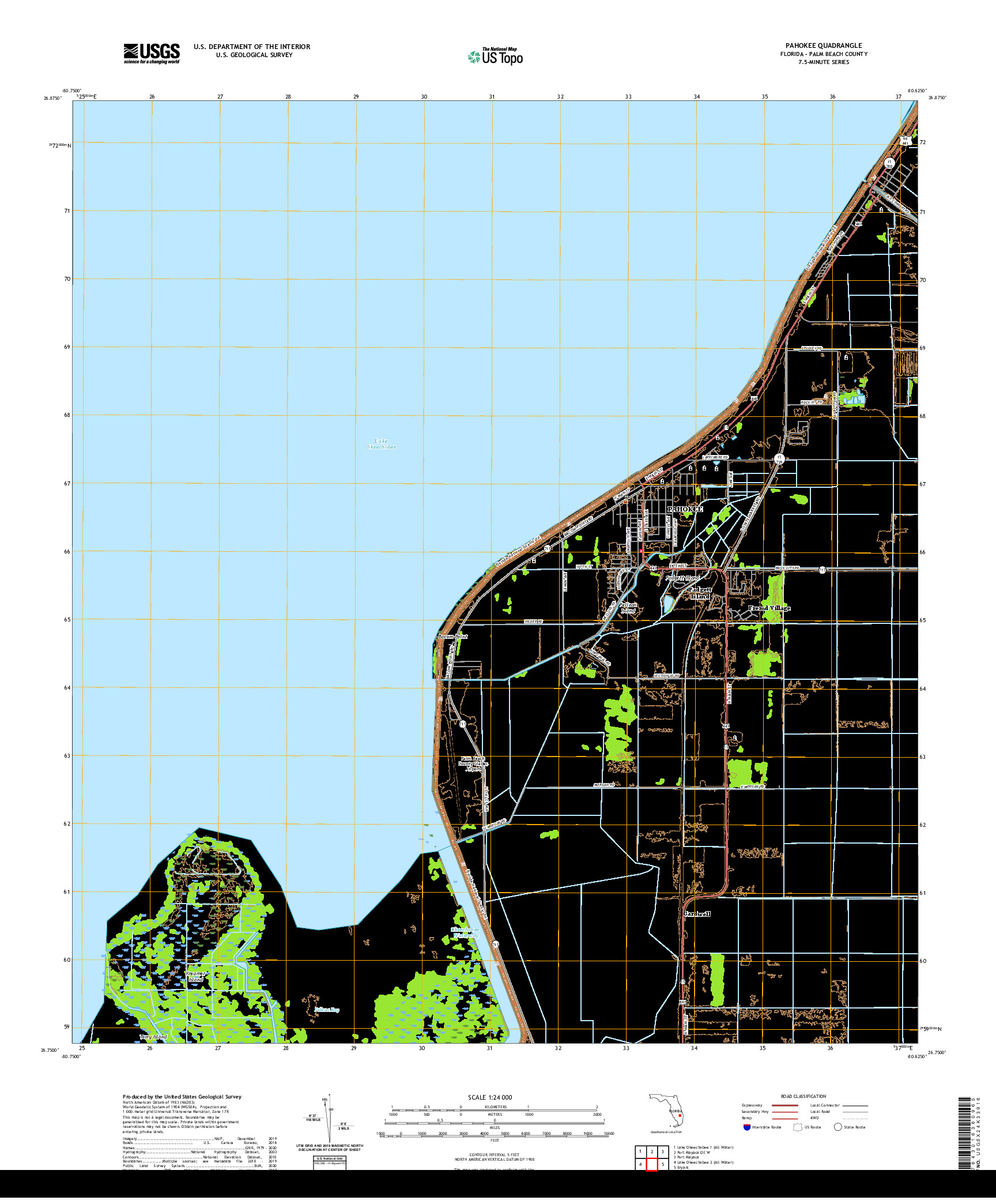 USGS US TOPO 7.5-MINUTE MAP FOR PAHOKEE, FL 2021