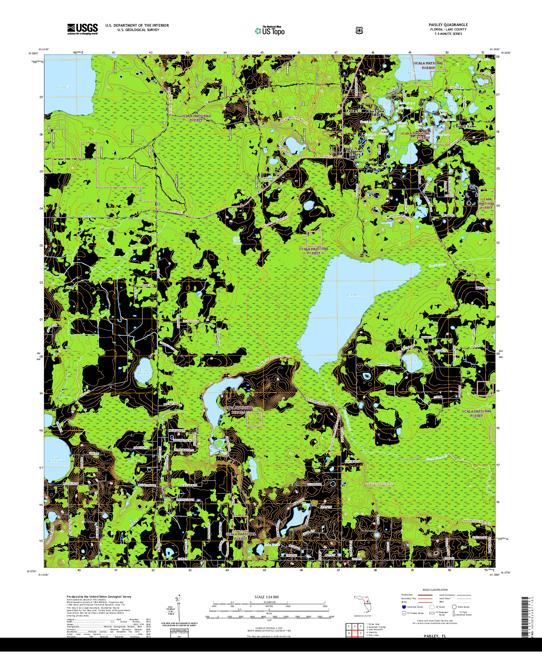 USGS US TOPO 7.5-MINUTE MAP FOR PAISLEY, FL 2021