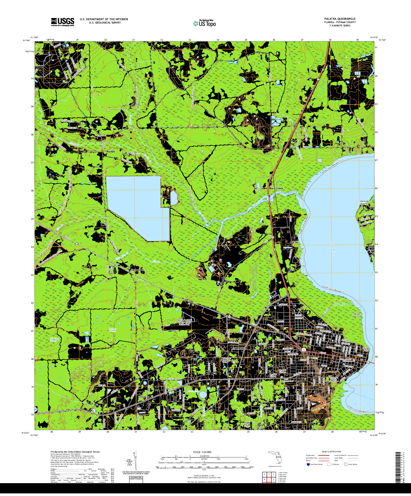 USGS US TOPO 7.5-MINUTE MAP FOR PALATKA, FL 2021