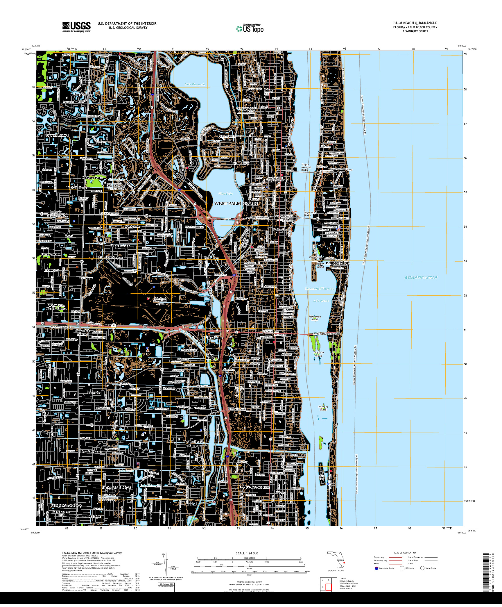 USGS US TOPO 7.5-MINUTE MAP FOR PALM BEACH, FL 2021