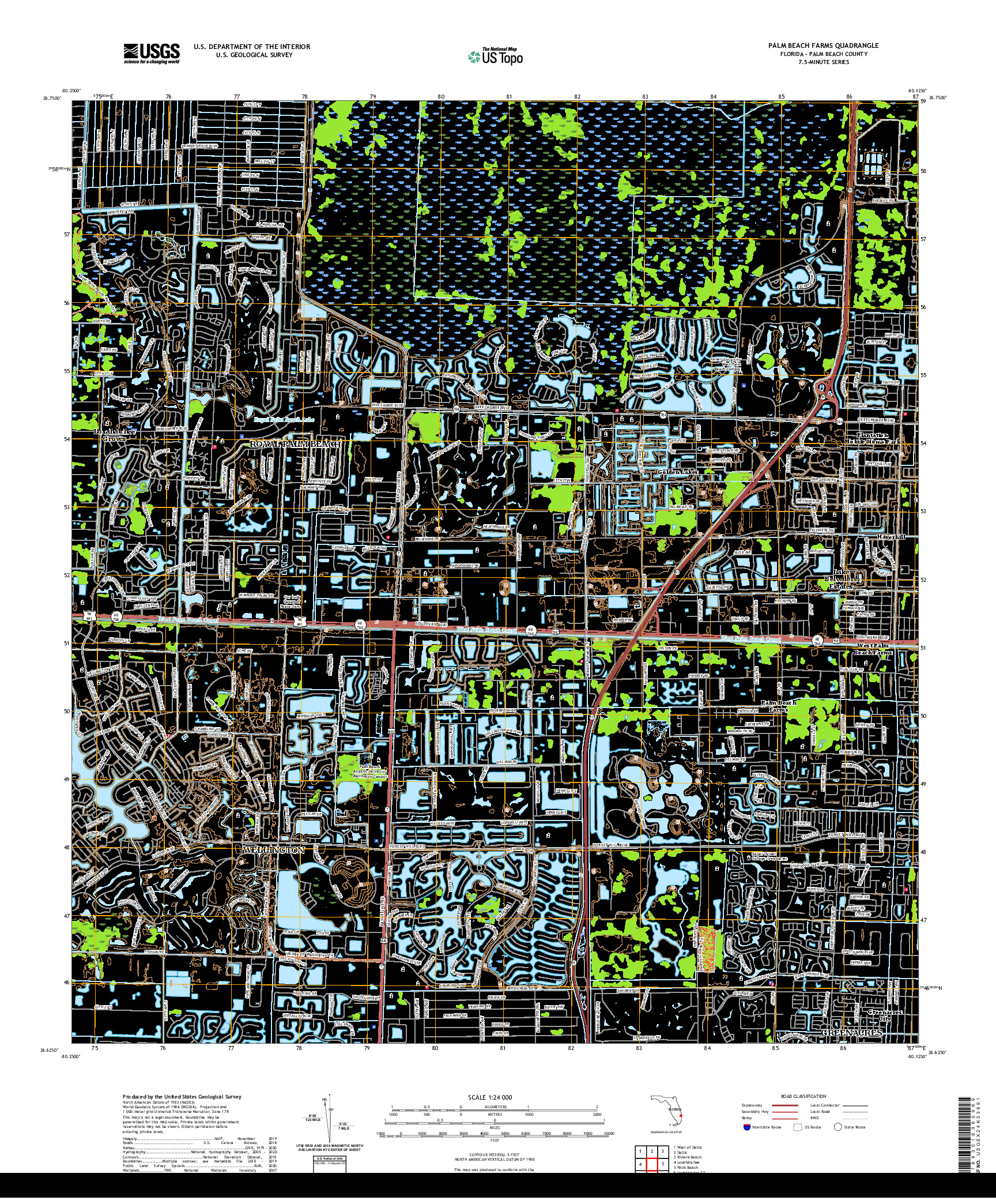 USGS US TOPO 7.5-MINUTE MAP FOR PALM BEACH FARMS, FL 2021