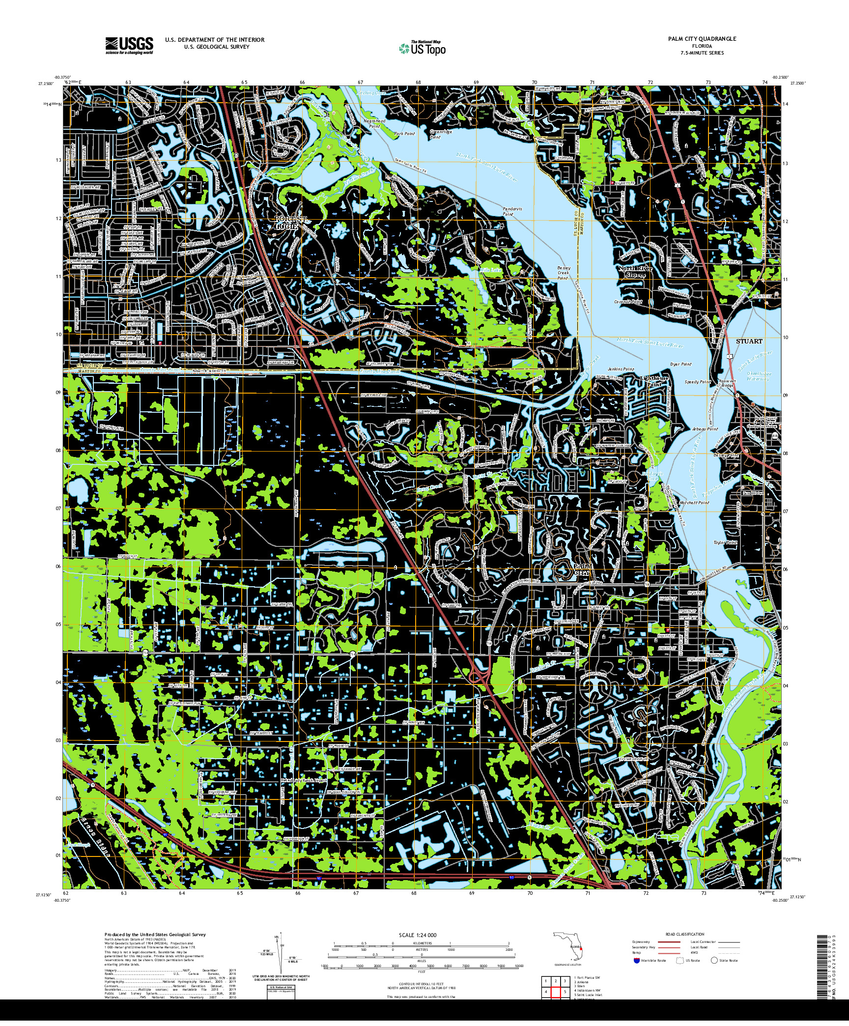 USGS US TOPO 7.5-MINUTE MAP FOR PALM CITY, FL 2021