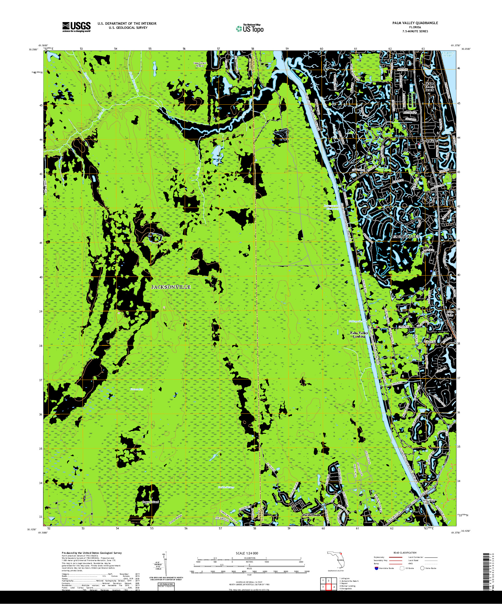 USGS US TOPO 7.5-MINUTE MAP FOR PALM VALLEY, FL 2021