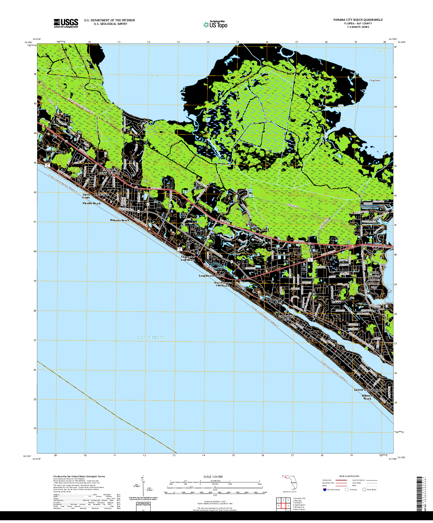 USGS US TOPO 7.5-MINUTE MAP FOR PANAMA CITY BEACH, FL 2021
