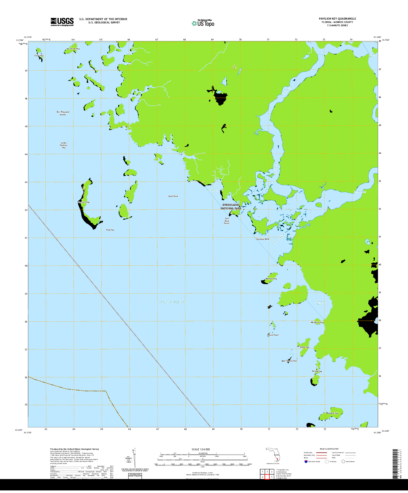 USGS US TOPO 7.5-MINUTE MAP FOR PAVILION KEY, FL 2021