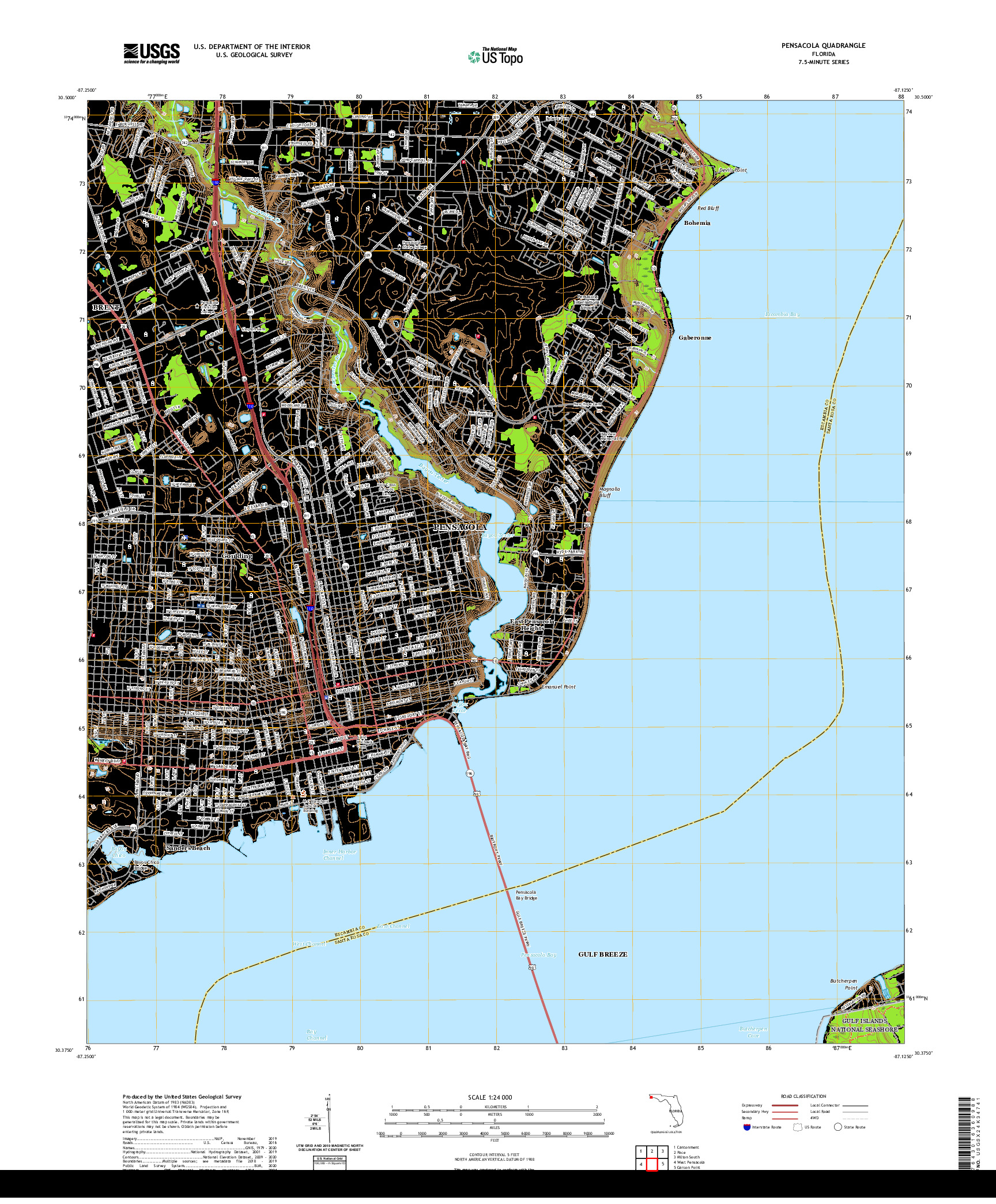 USGS US TOPO 7.5-MINUTE MAP FOR PENSACOLA, FL 2021
