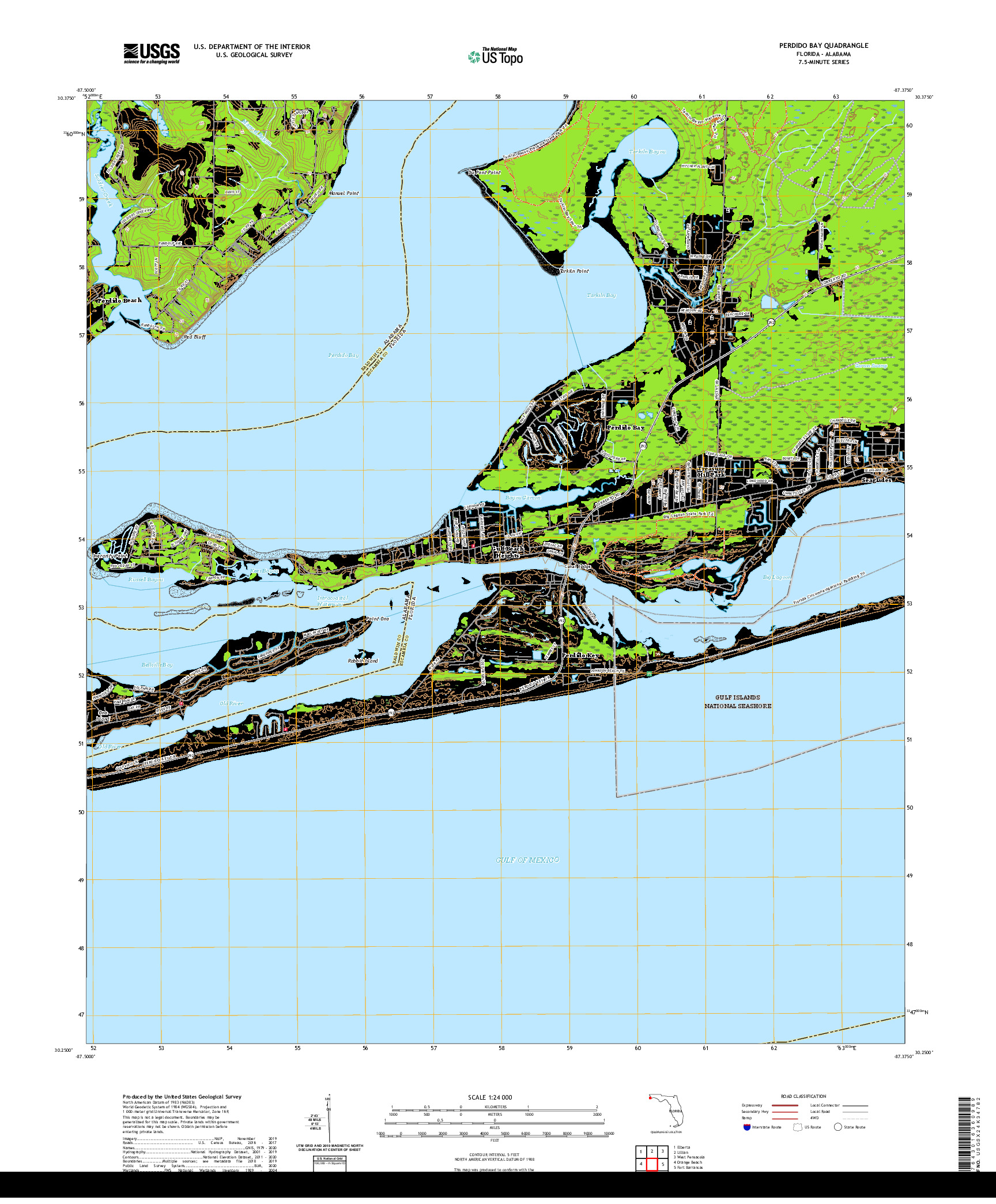 USGS US TOPO 7.5-MINUTE MAP FOR PERDIDO BAY, FL,AL 2021