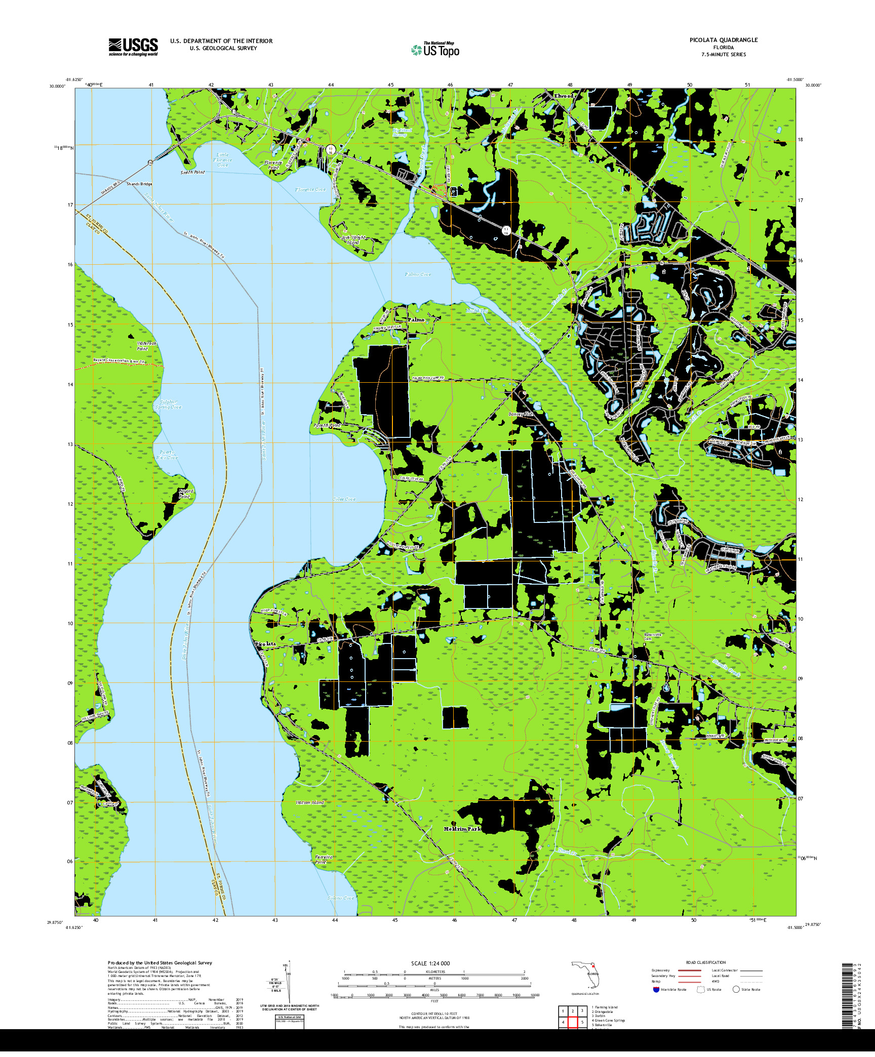 USGS US TOPO 7.5-MINUTE MAP FOR PICOLATA, FL 2021