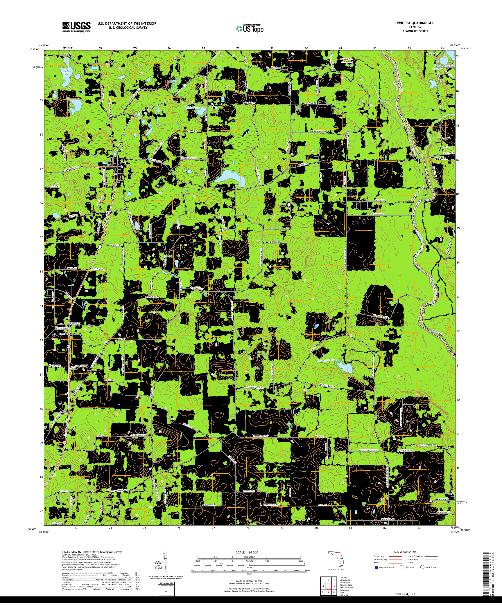 USGS US TOPO 7.5-MINUTE MAP FOR PINETTA, FL 2021