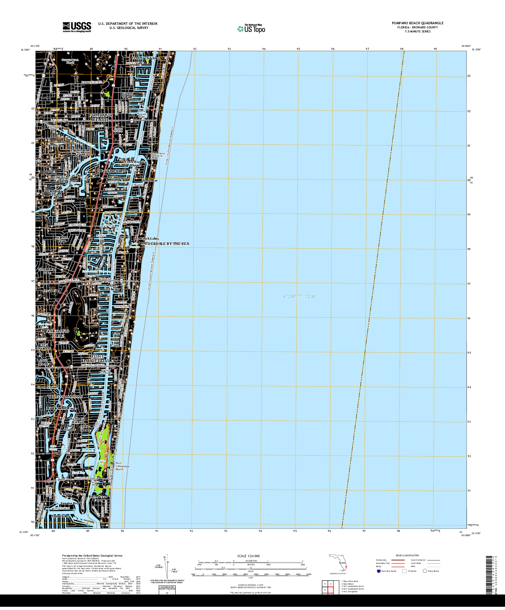 USGS US TOPO 7.5-MINUTE MAP FOR POMPANO BEACH, FL 2021
