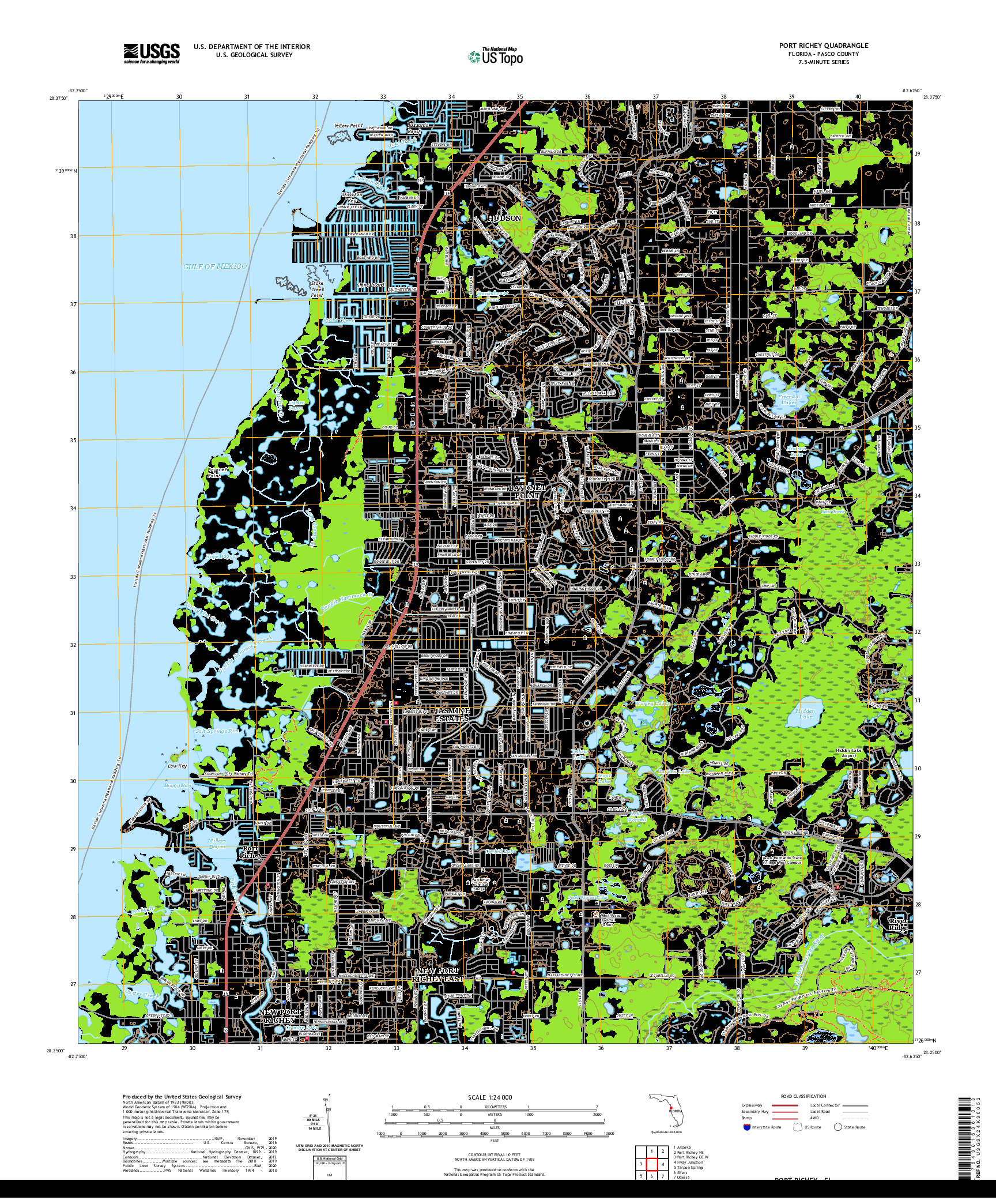 USGS US TOPO 7.5-MINUTE MAP FOR PORT RICHEY, FL 2021