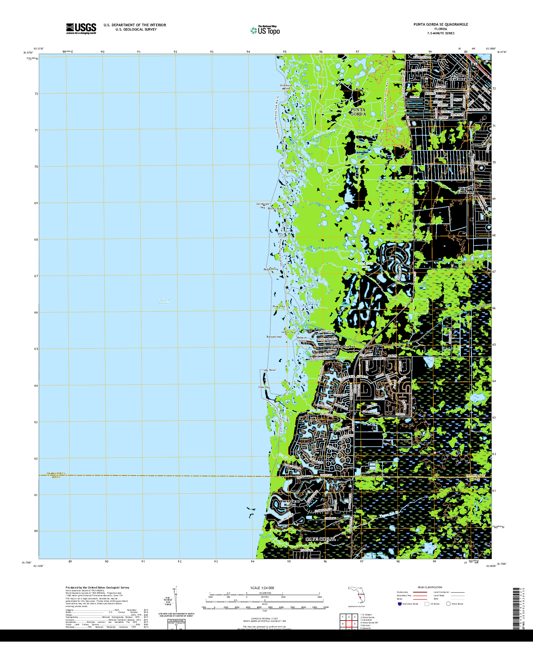 USGS US TOPO 7.5-MINUTE MAP FOR PUNTA GORDA SE, FL 2021