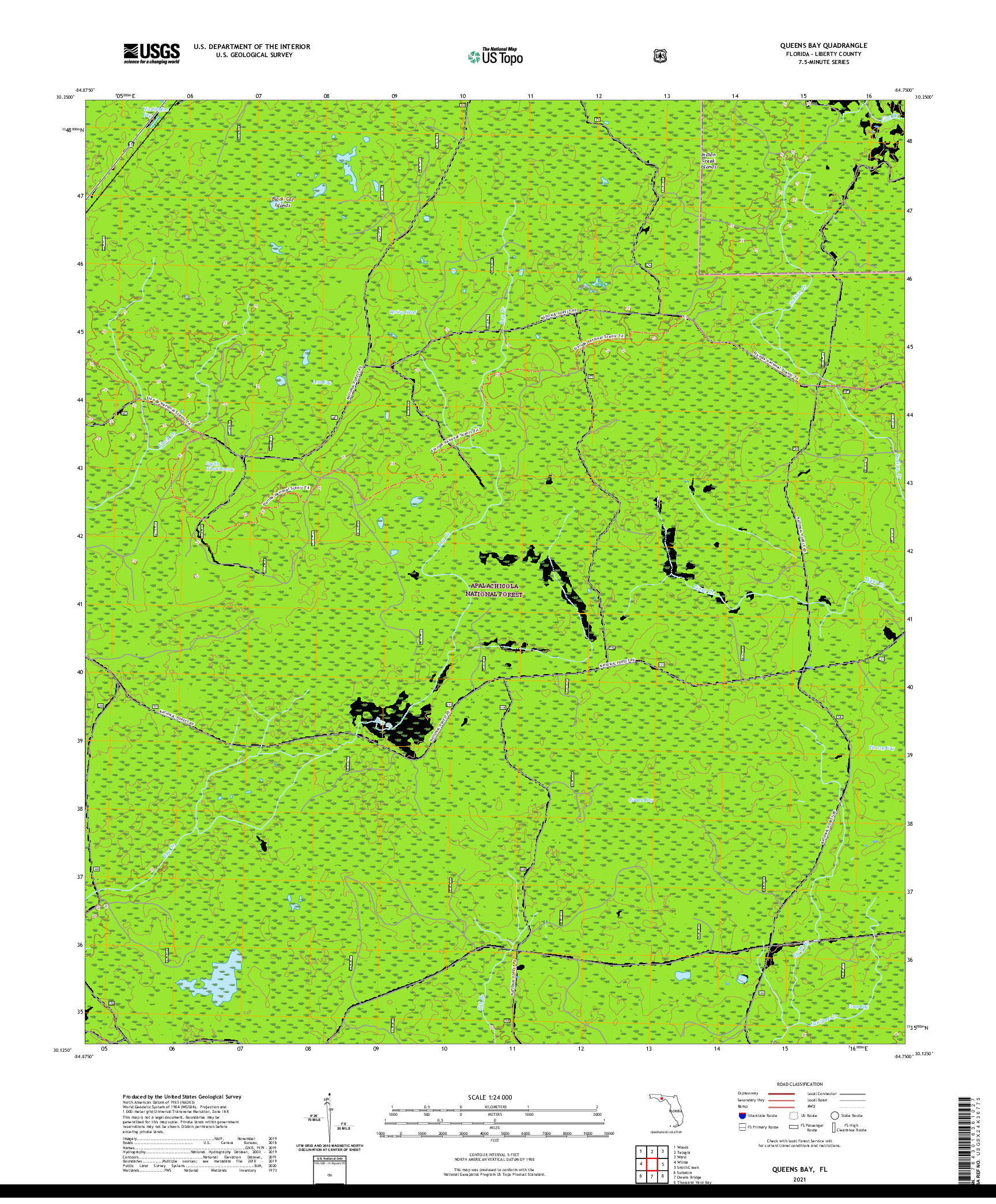 USGS US TOPO 7.5-MINUTE MAP FOR QUEENS BAY, FL 2021