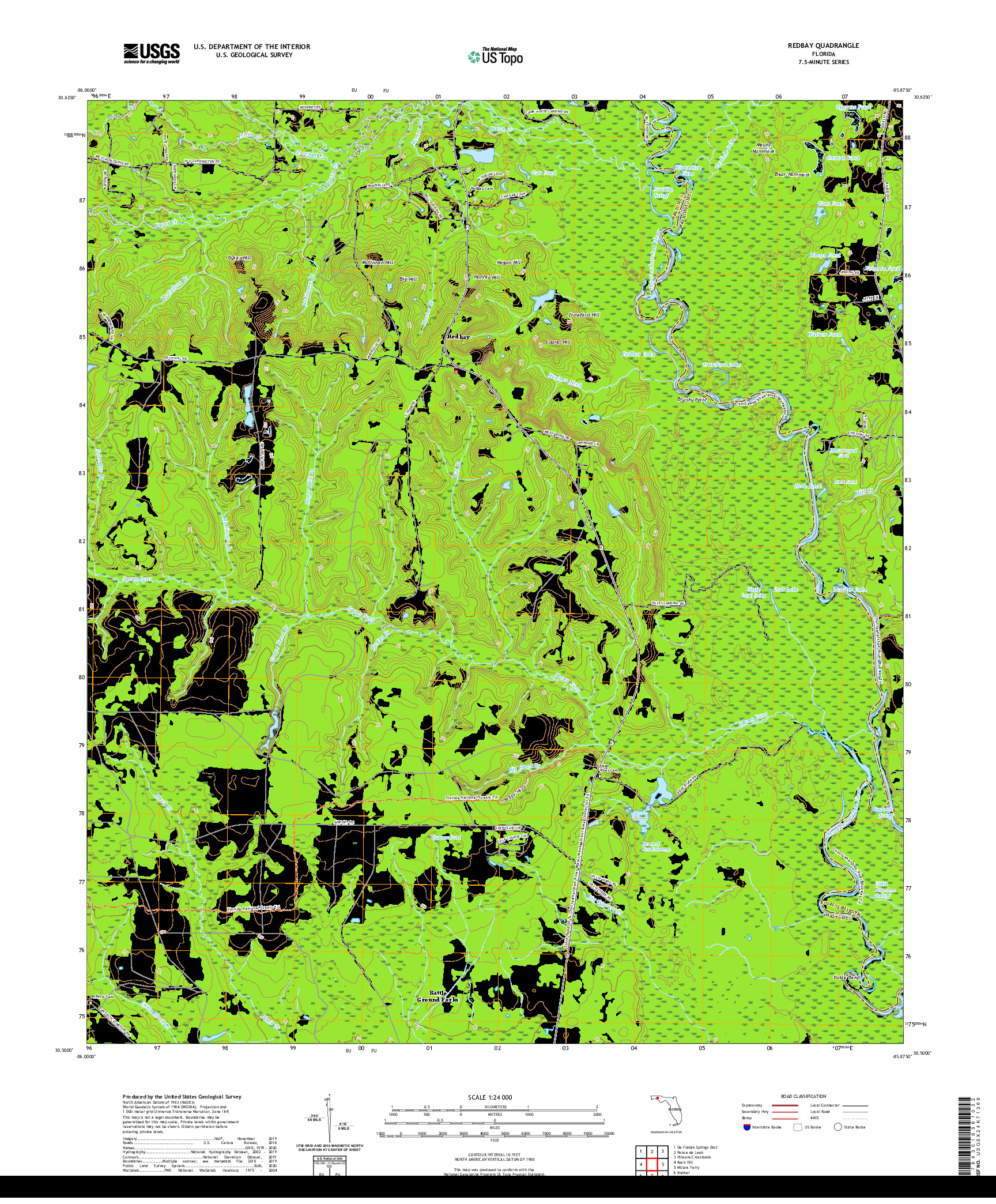 USGS US TOPO 7.5-MINUTE MAP FOR REDBAY, FL 2021