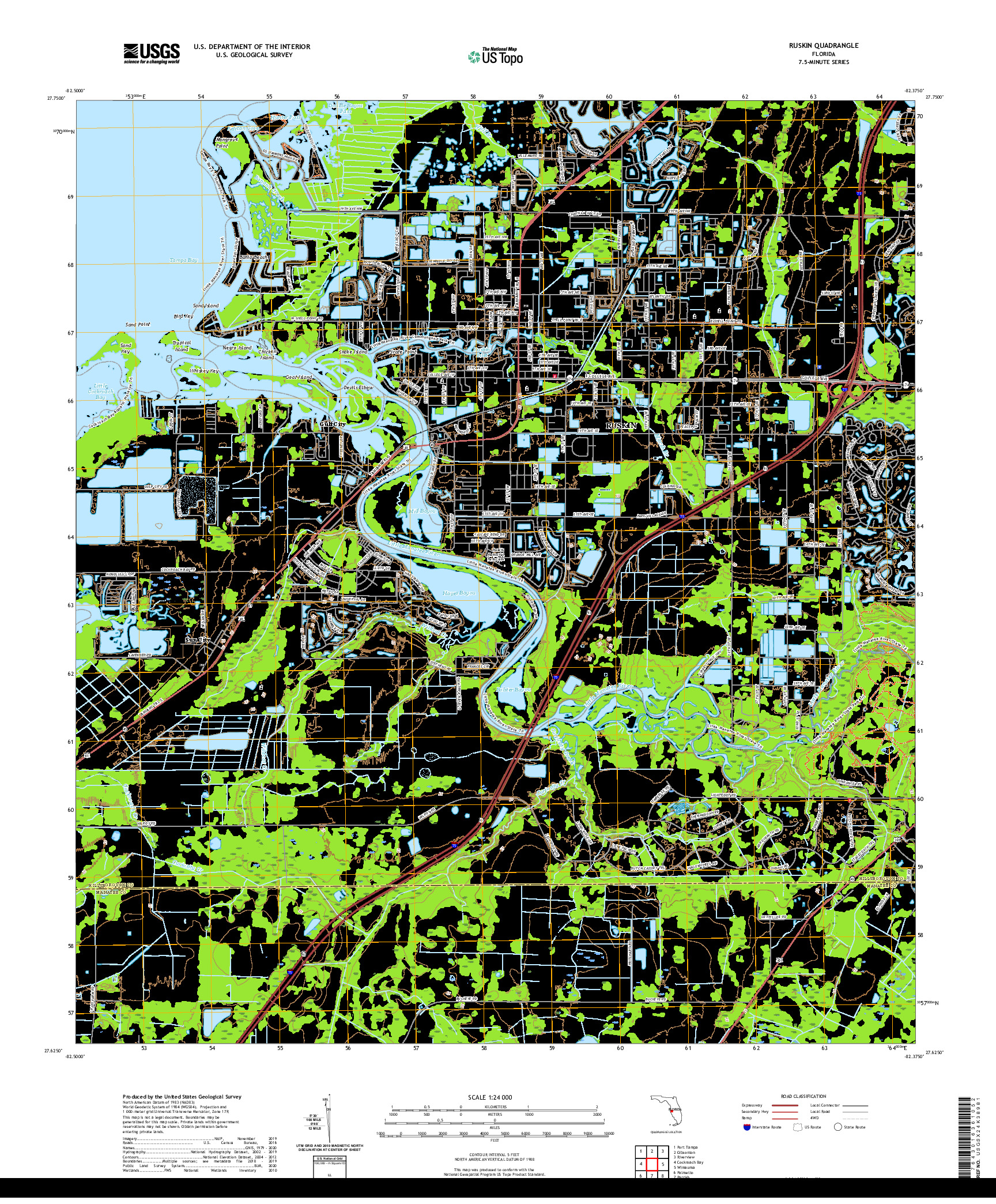 USGS US TOPO 7.5-MINUTE MAP FOR RUSKIN, FL 2021