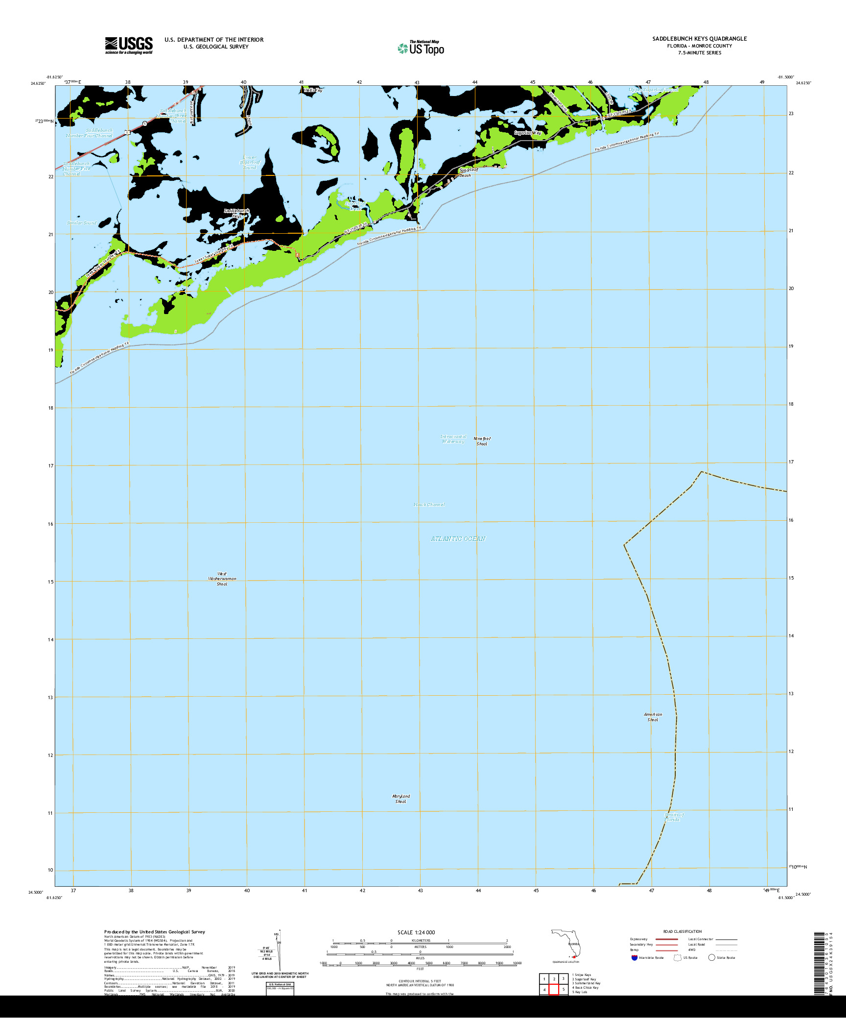 USGS US TOPO 7.5-MINUTE MAP FOR SADDLEBUNCH KEYS, FL 2021