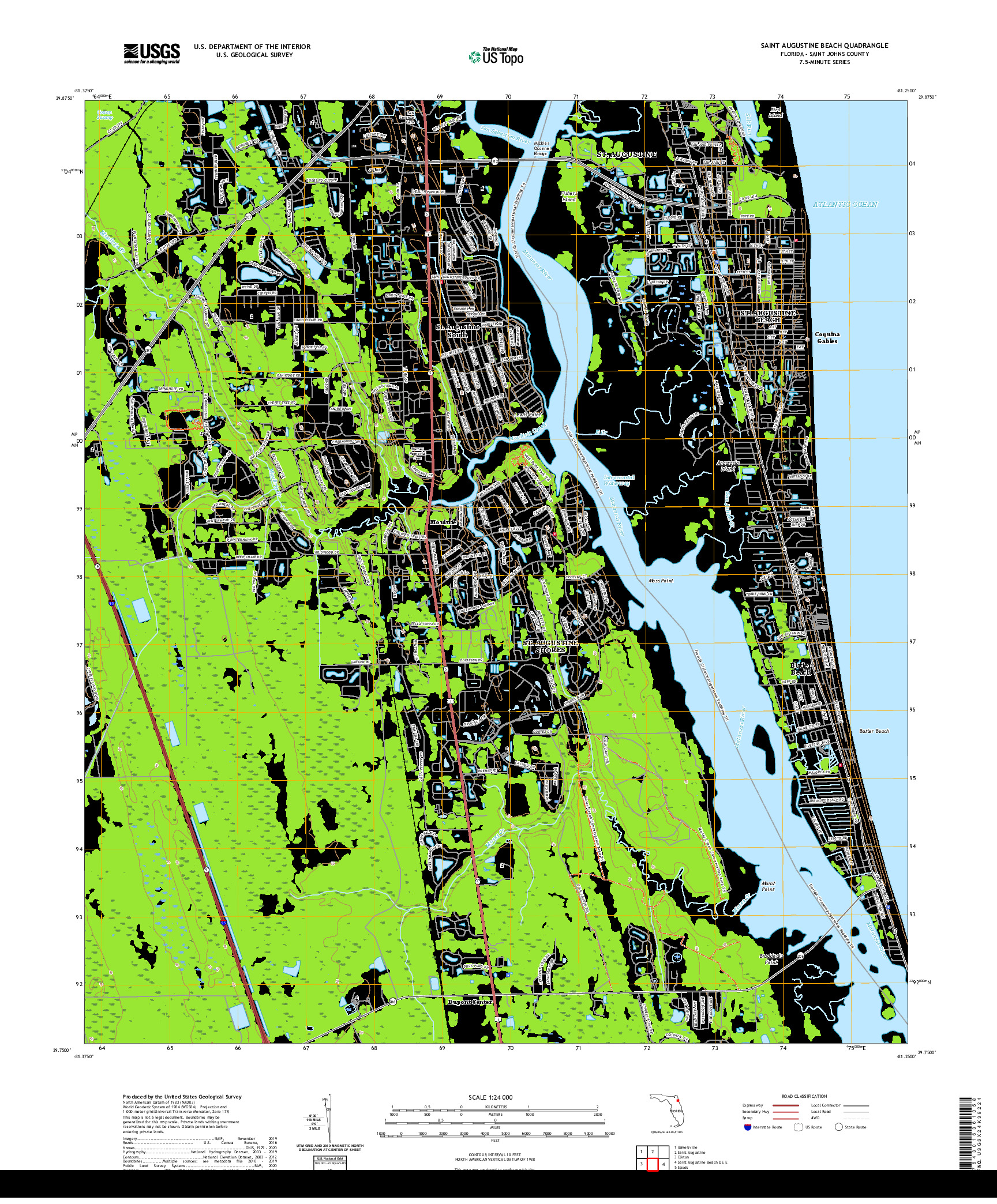 USGS US TOPO 7.5-MINUTE MAP FOR SAINT AUGUSTINE BEACH, FL 2021