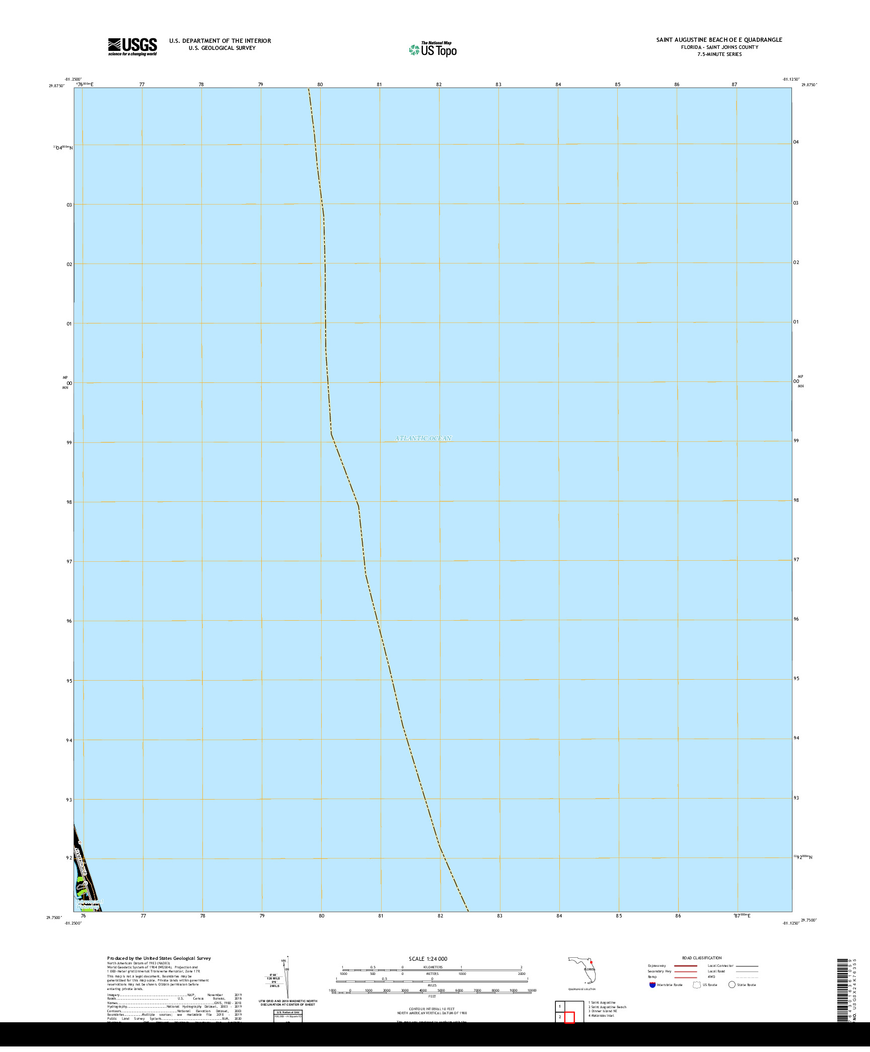 USGS US TOPO 7.5-MINUTE MAP FOR SAINT AUGUSTINE BEACH OE E, FL 2021