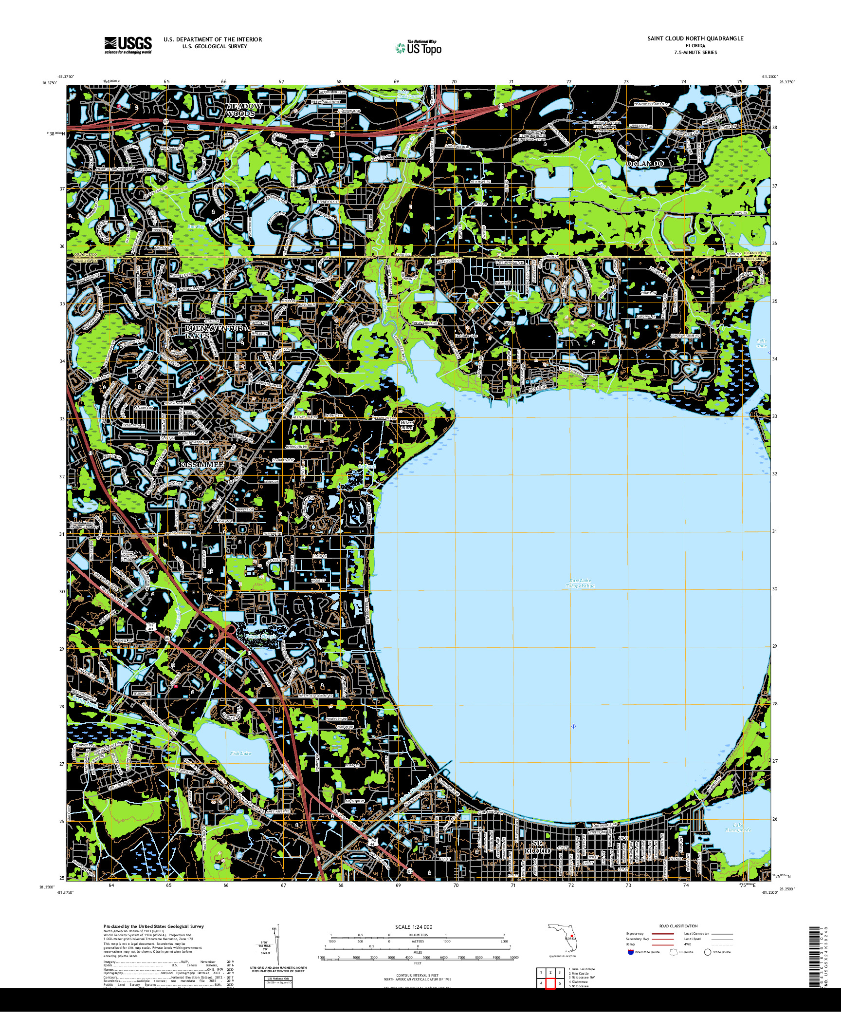 USGS US TOPO 7.5-MINUTE MAP FOR SAINT CLOUD NORTH, FL 2021