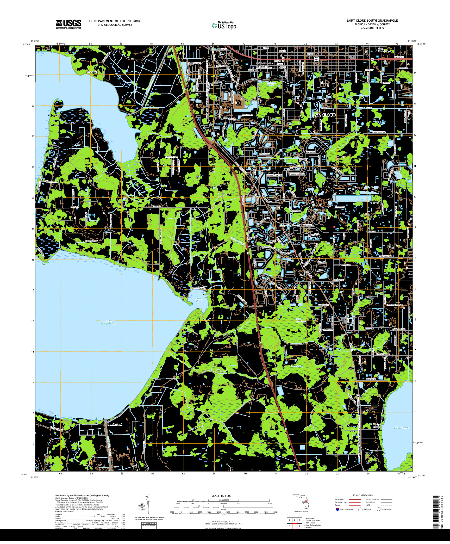 USGS US TOPO 7.5-MINUTE MAP FOR SAINT CLOUD SOUTH, FL 2021