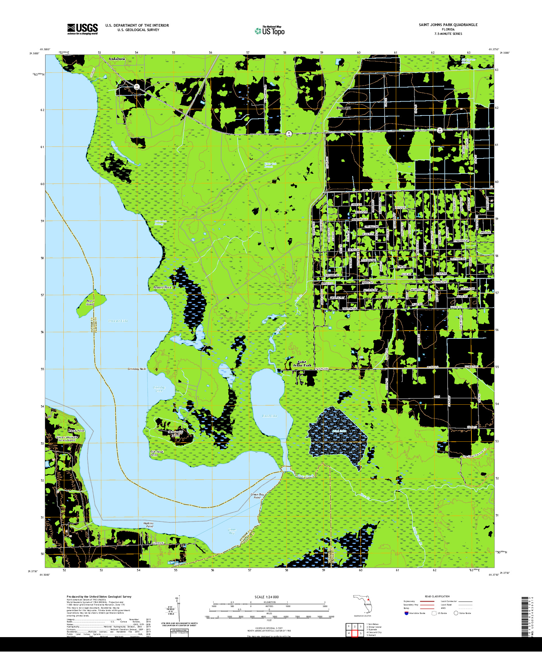 USGS US TOPO 7.5-MINUTE MAP FOR SAINT JOHNS PARK, FL 2021