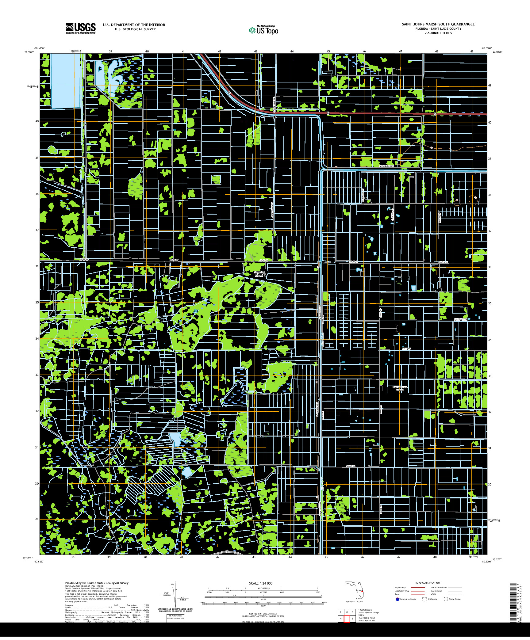 USGS US TOPO 7.5-MINUTE MAP FOR SAINT JOHNS MARSH SOUTH, FL 2021