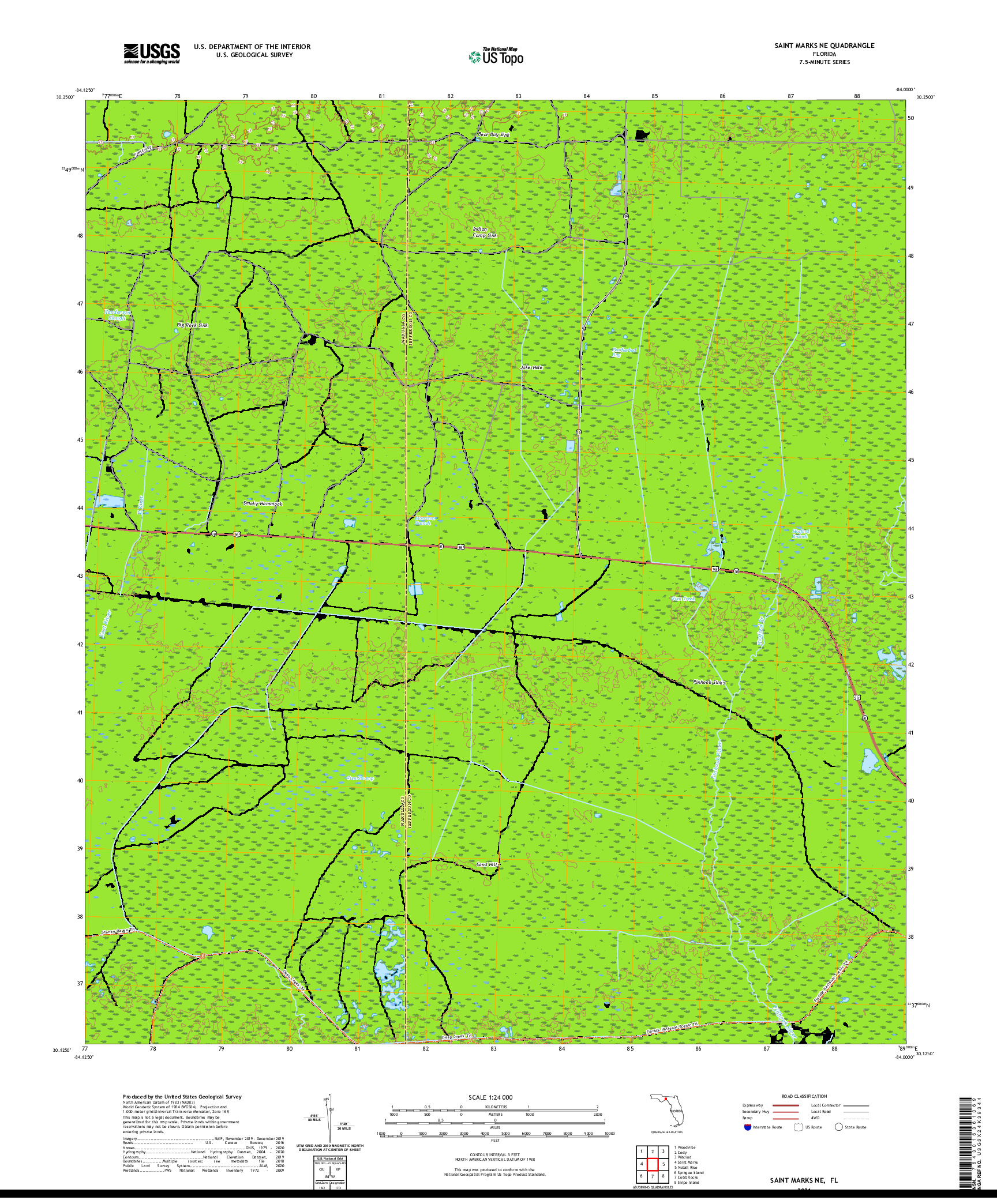 USGS US TOPO 7.5-MINUTE MAP FOR SAINT MARKS NE, FL 2021