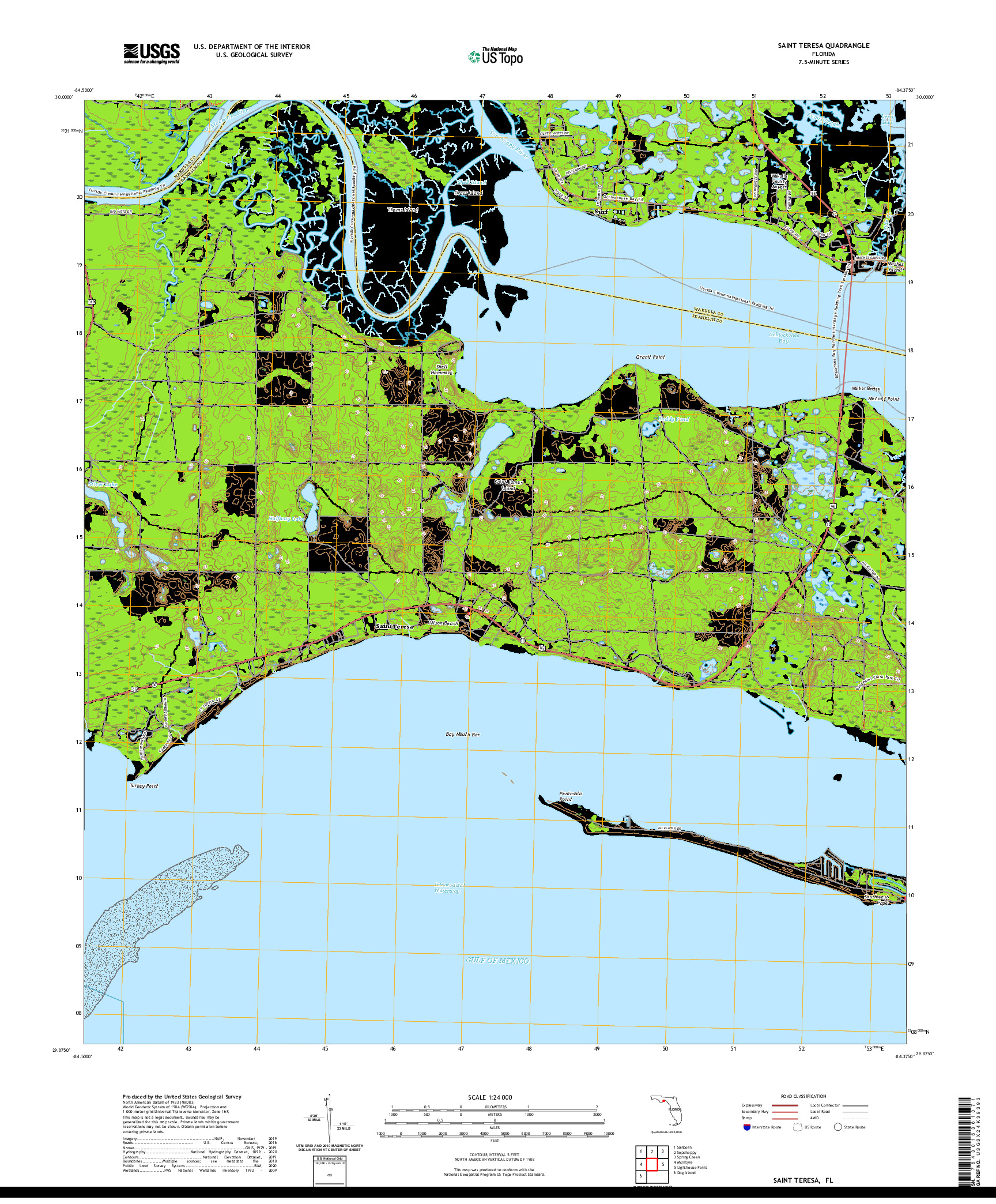 USGS US TOPO 7.5-MINUTE MAP FOR SAINT TERESA, FL 2021