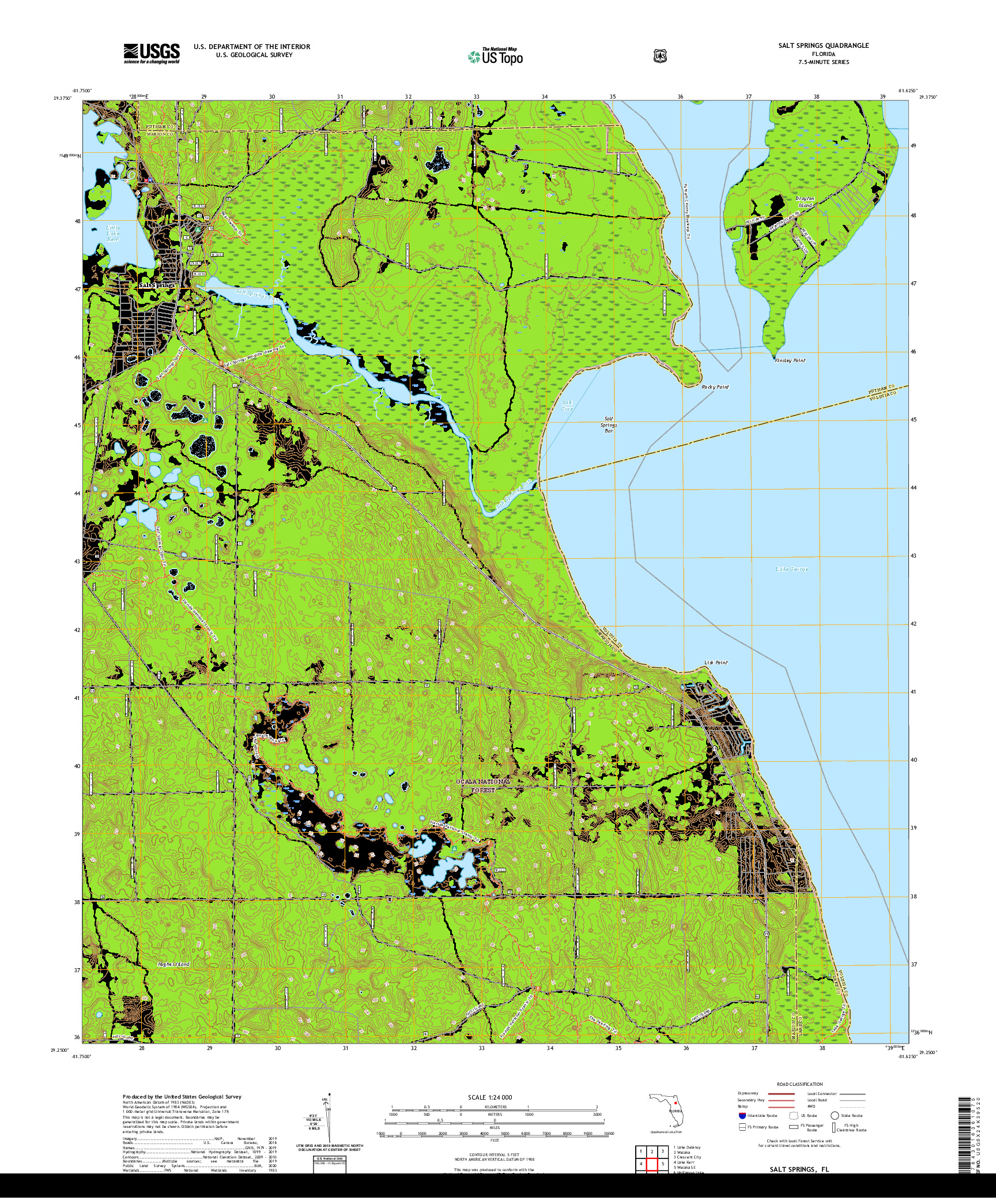 USGS US TOPO 7.5-MINUTE MAP FOR SALT SPRINGS, FL 2021