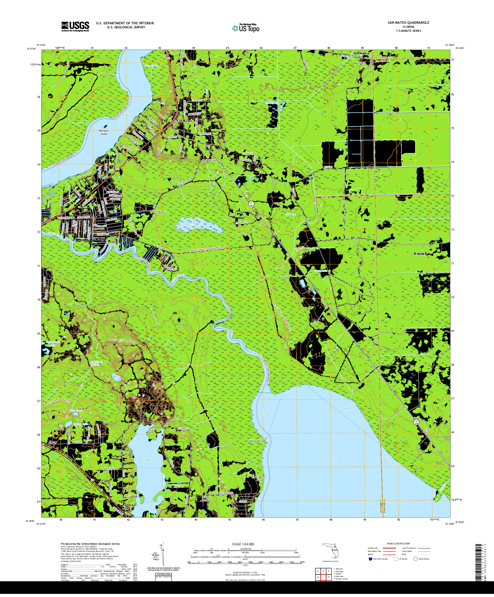 USGS US TOPO 7.5-MINUTE MAP FOR SAN MATEO, FL 2021