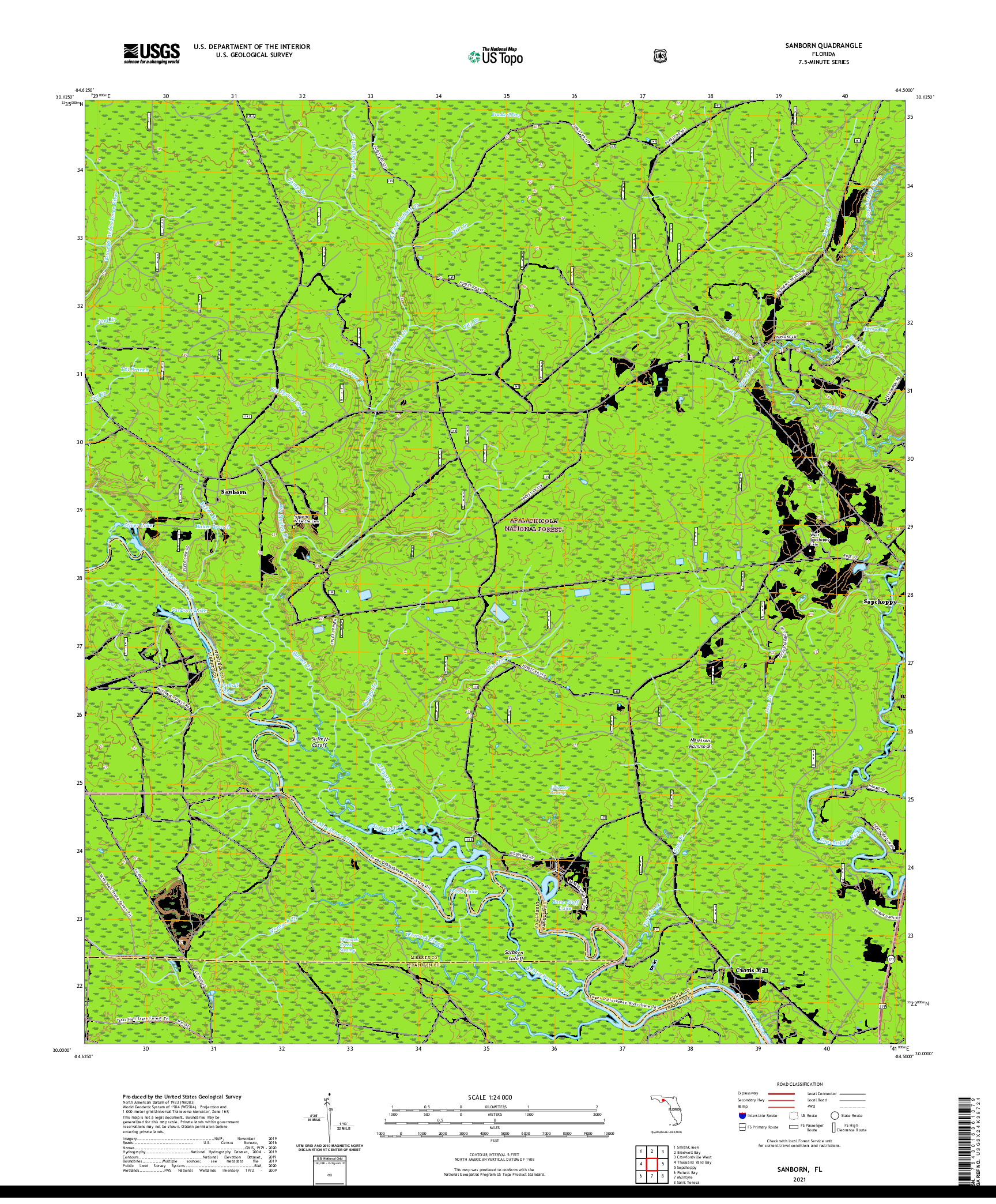 USGS US TOPO 7.5-MINUTE MAP FOR SANBORN, FL 2021